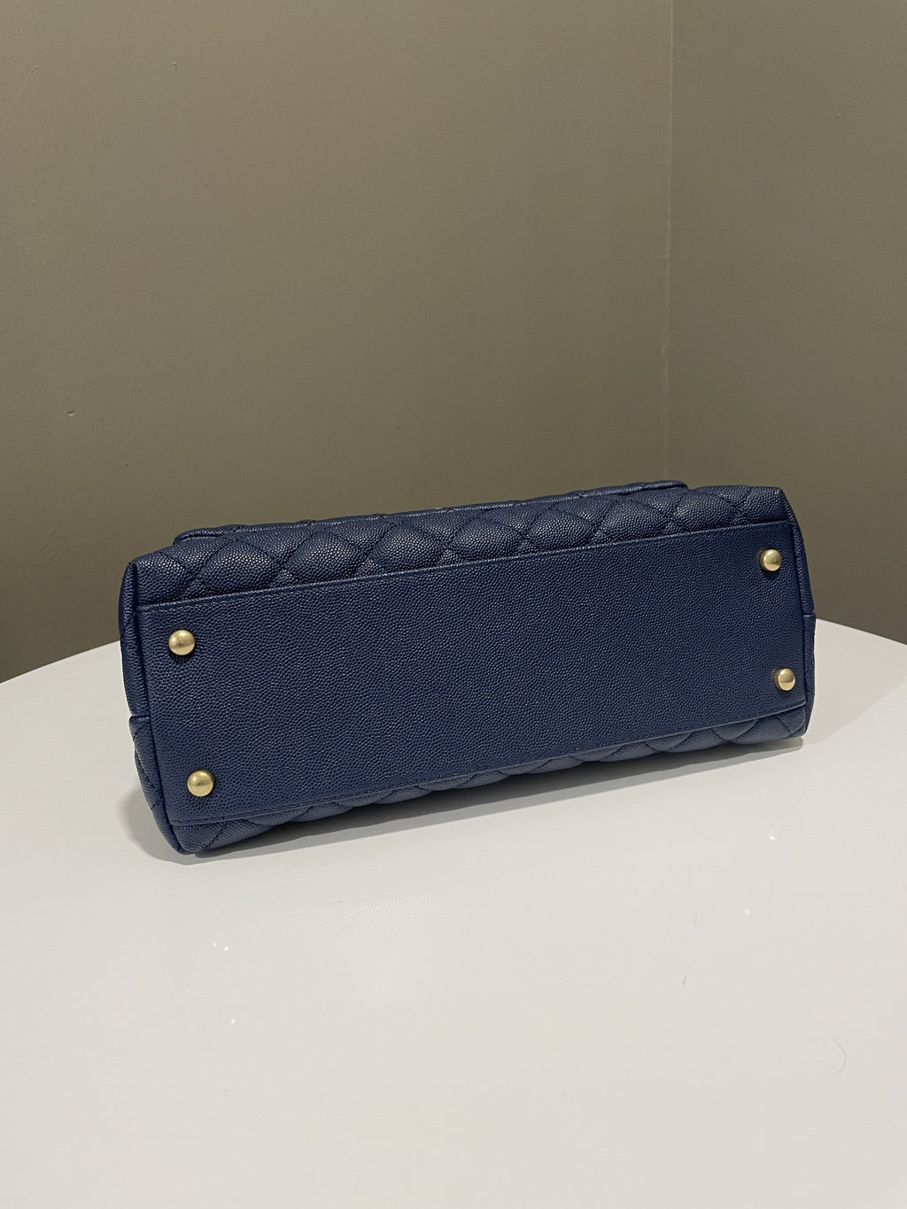 Chanel Quilted Coco Lizard Handle Navy Caviar