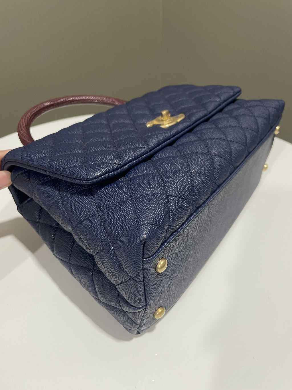 Chanel Quilted Coco Lizard Handle Navy Caviar