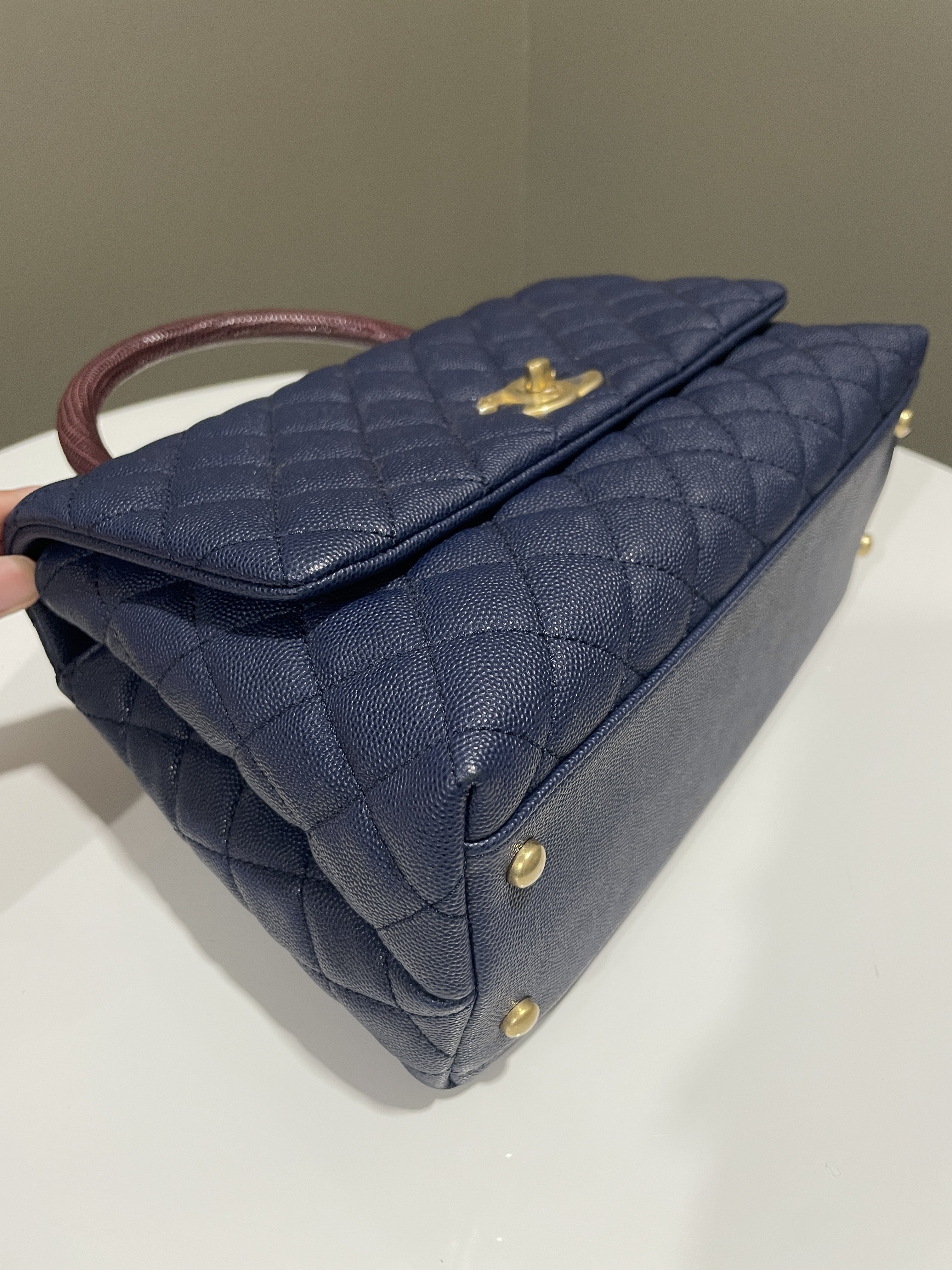 Chanel Quilted Coco Lizard Handle Navy Caviar
