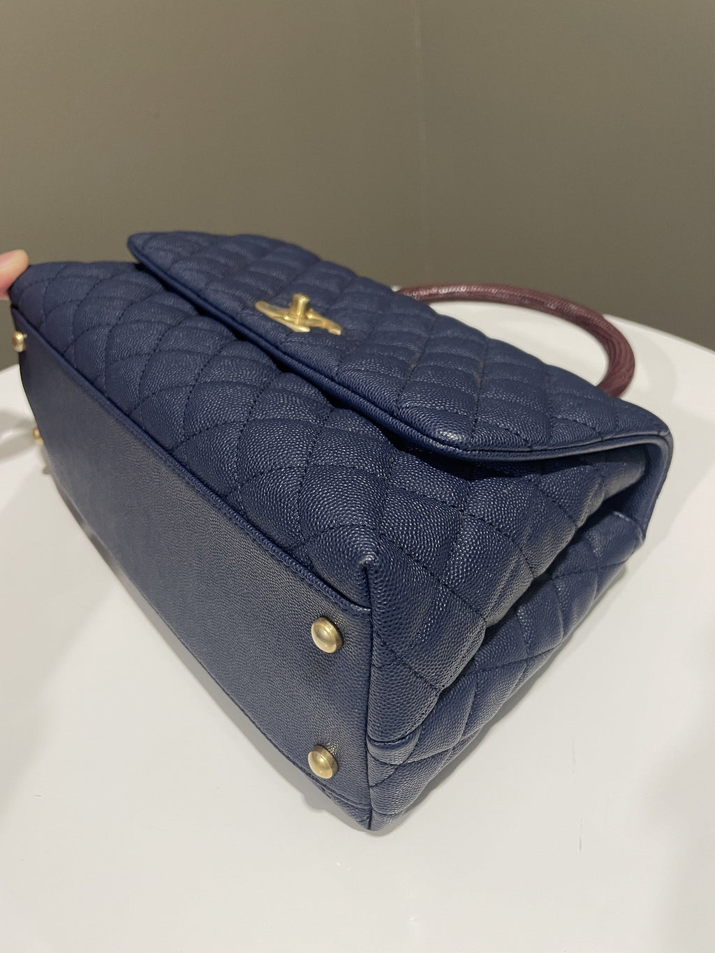 Chanel Quilted Coco Lizard Handle Navy Caviar