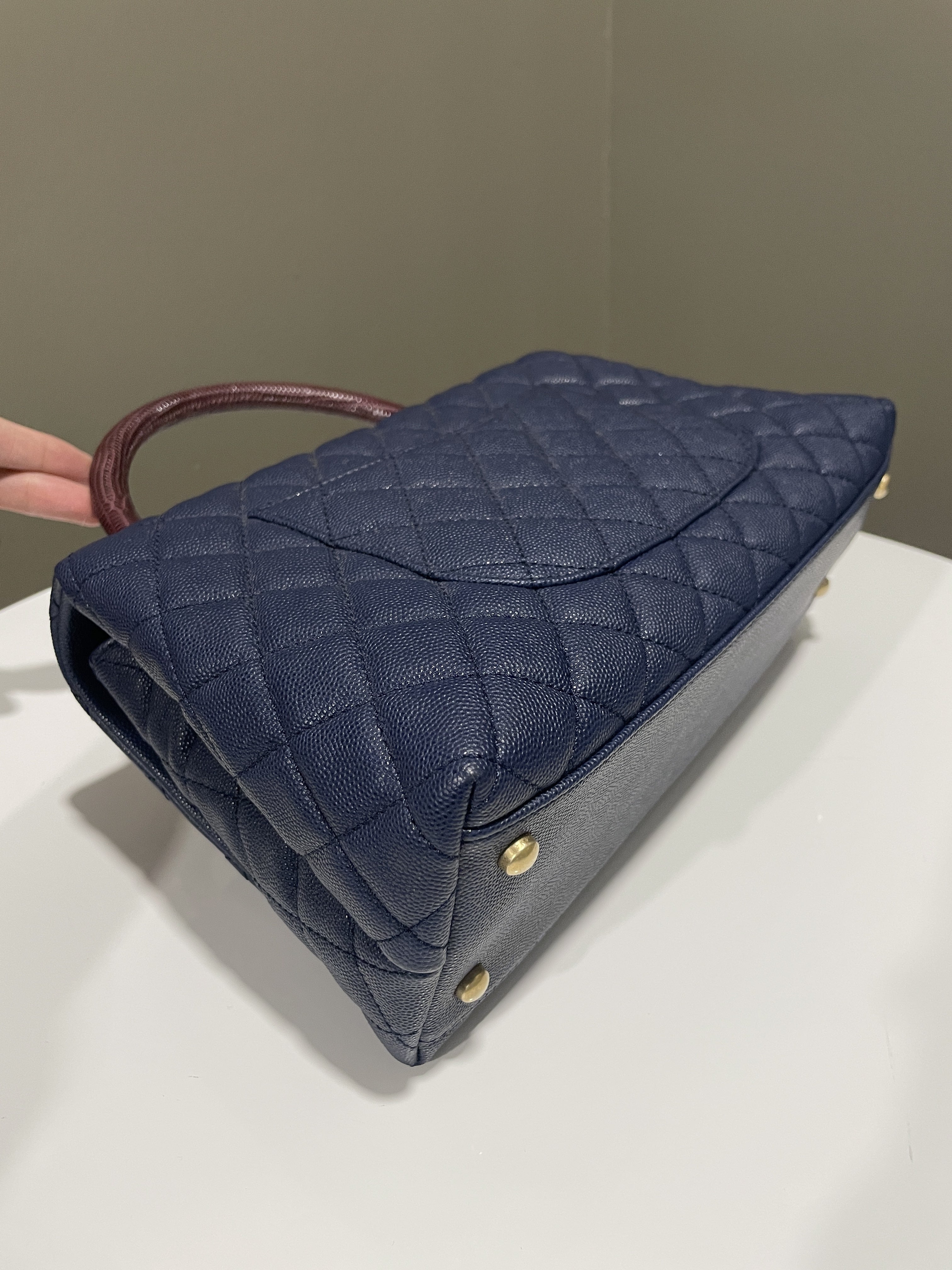 Chanel Quilted Coco Lizard Handle Navy Caviar