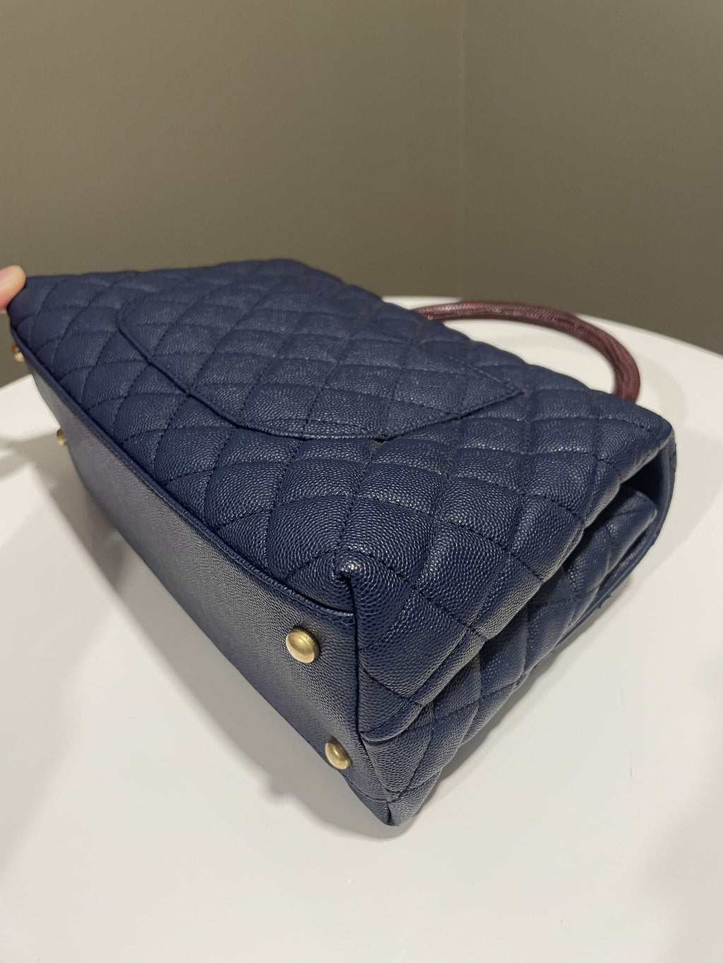 Chanel Quilted Coco Lizard Handle Navy Caviar