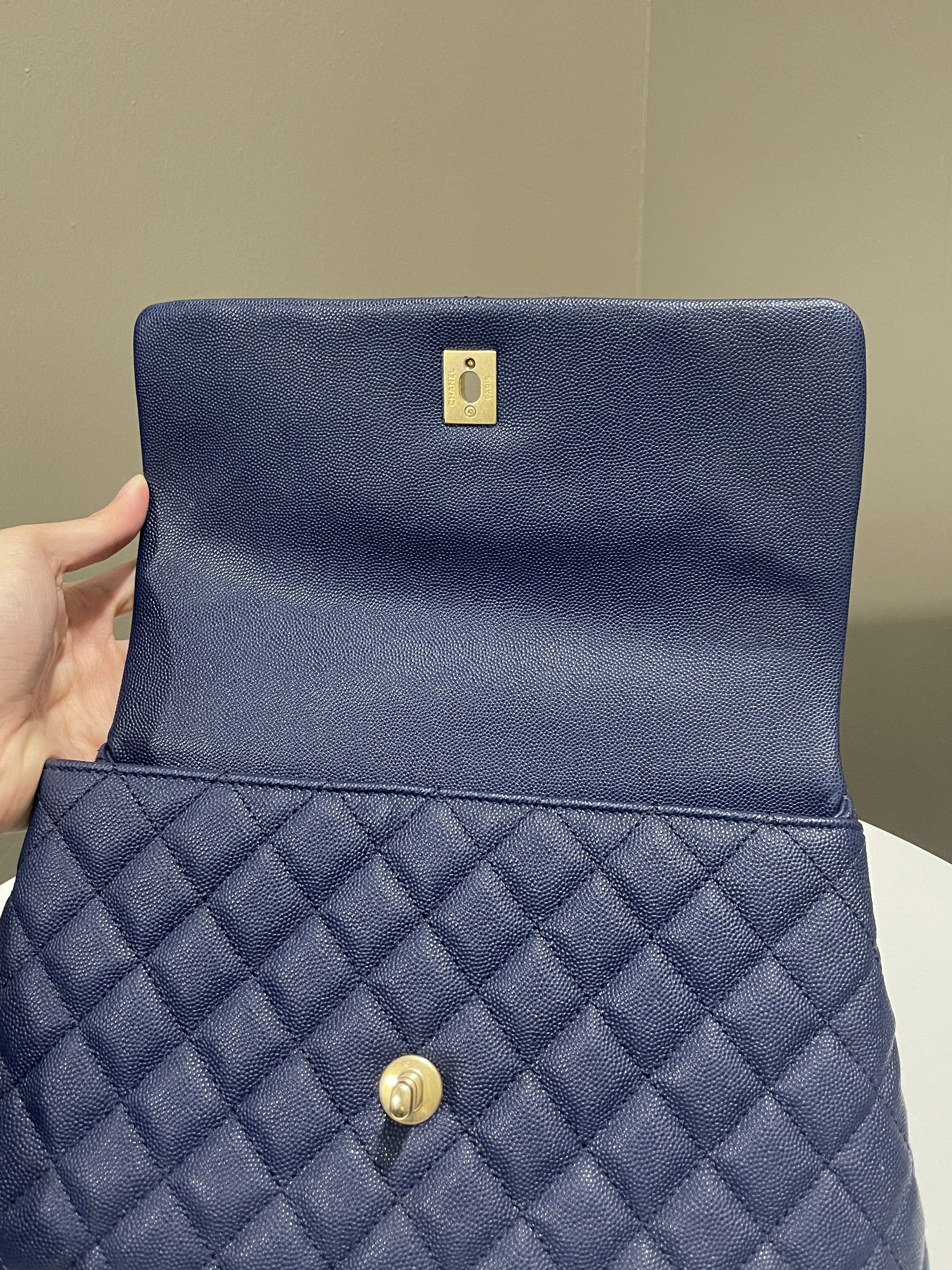 Chanel Quilted Coco Lizard Handle Navy Caviar