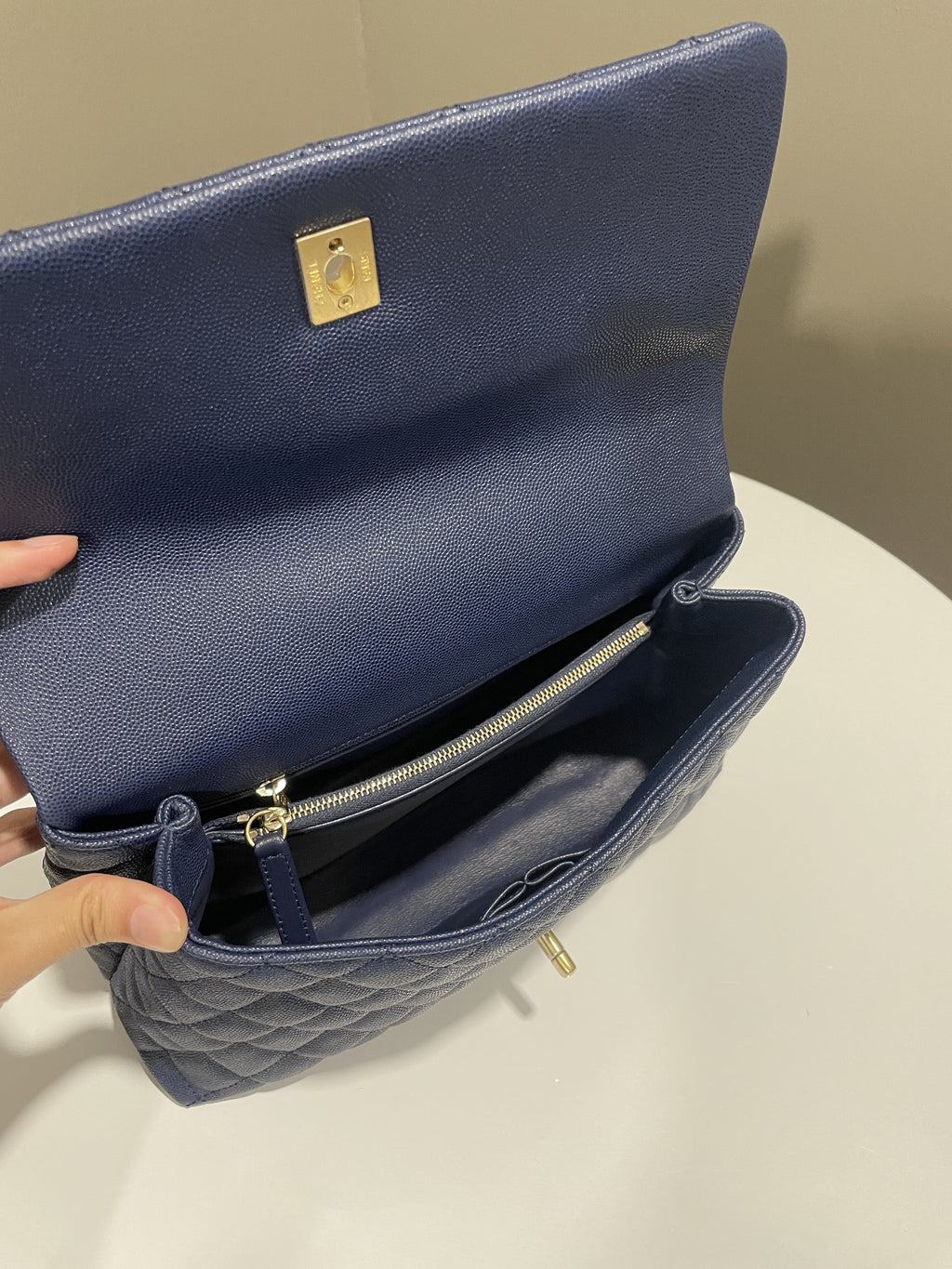 Chanel Quilted Coco Lizard Handle Navy Caviar