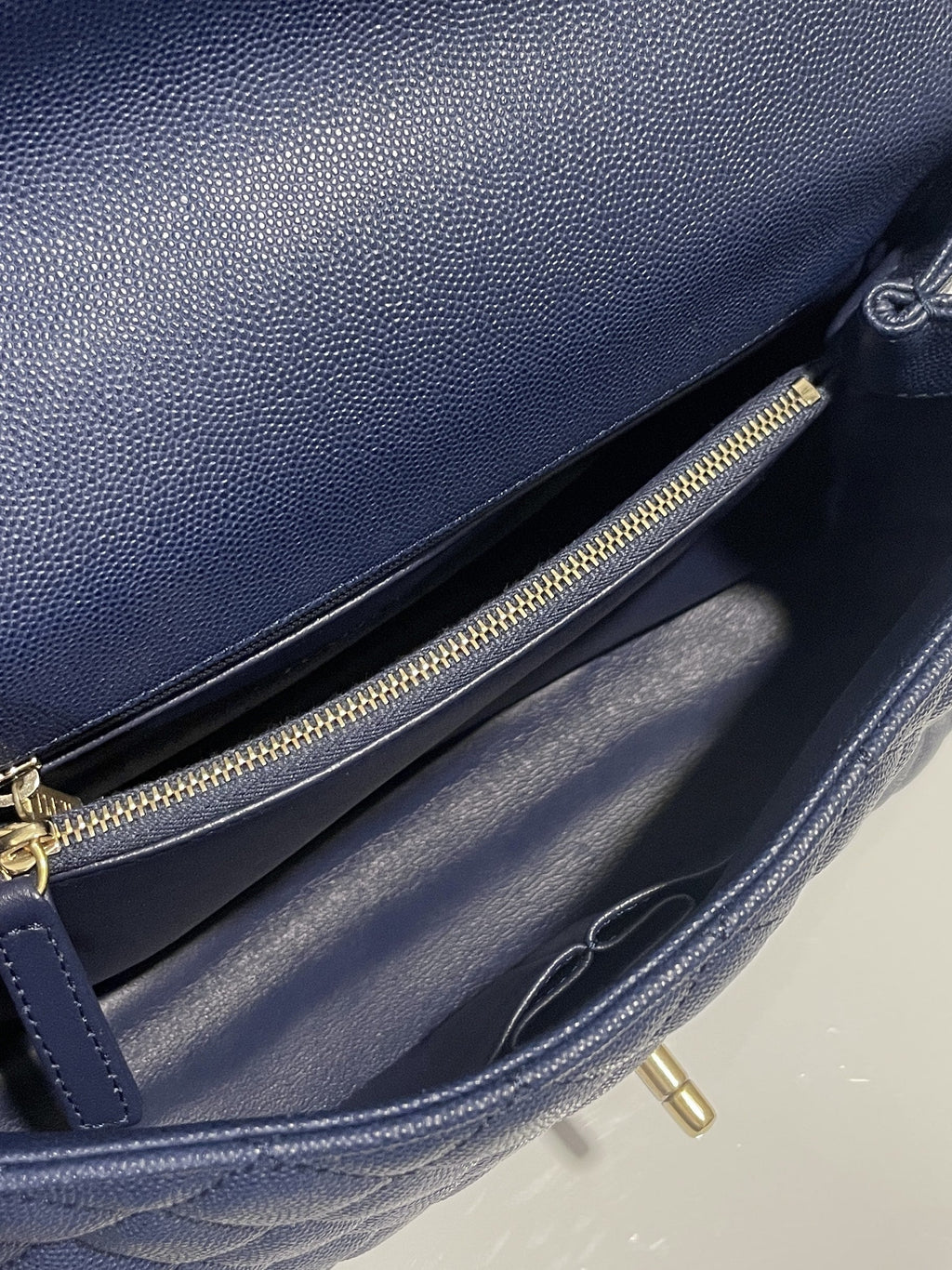 Chanel Quilted Coco Lizard Handle Navy Caviar