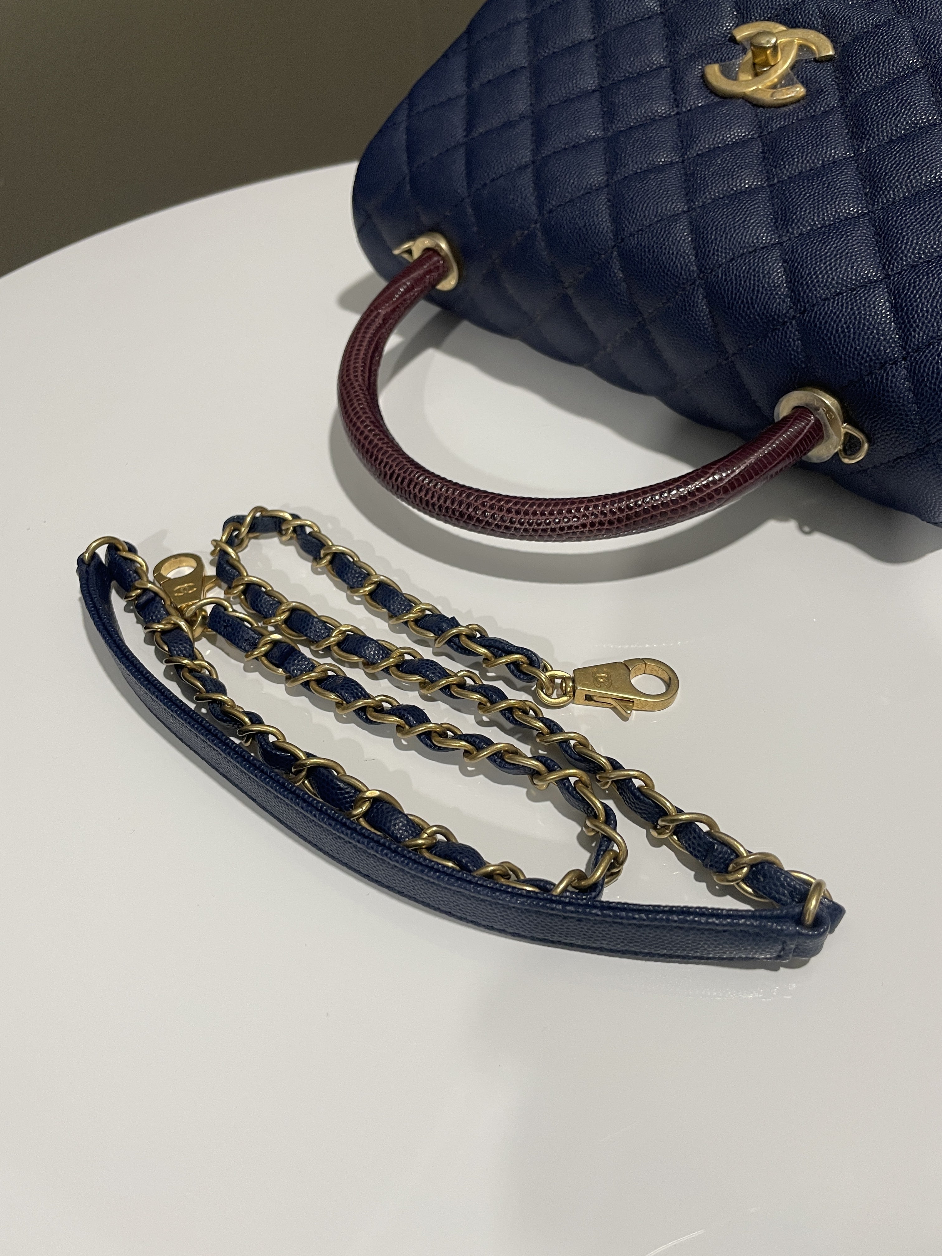 Chanel Quilted Coco Lizard Handle Navy Caviar