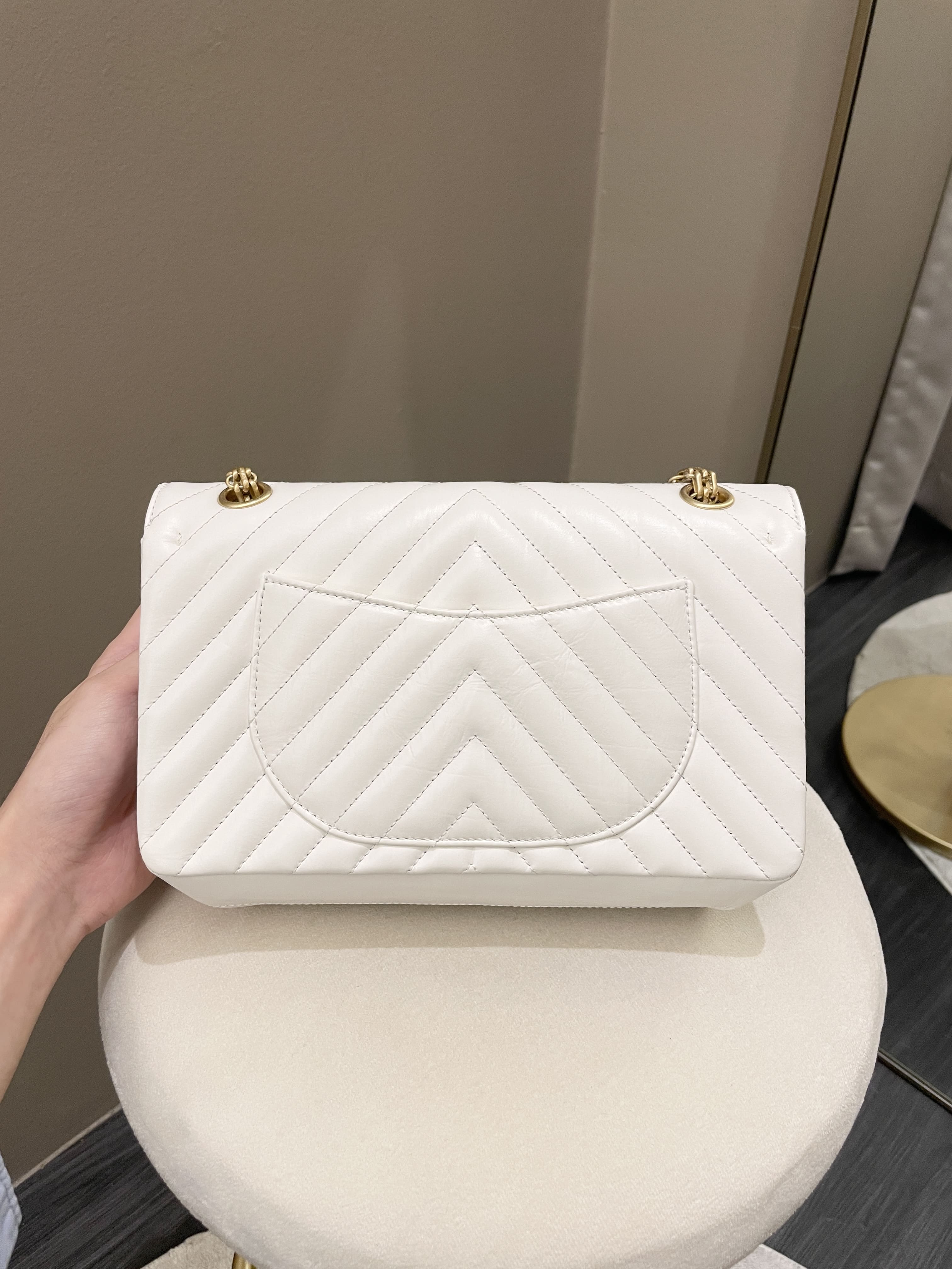 Chanel 2.55 225 Chevron Reissue Double Flap White Calfskin