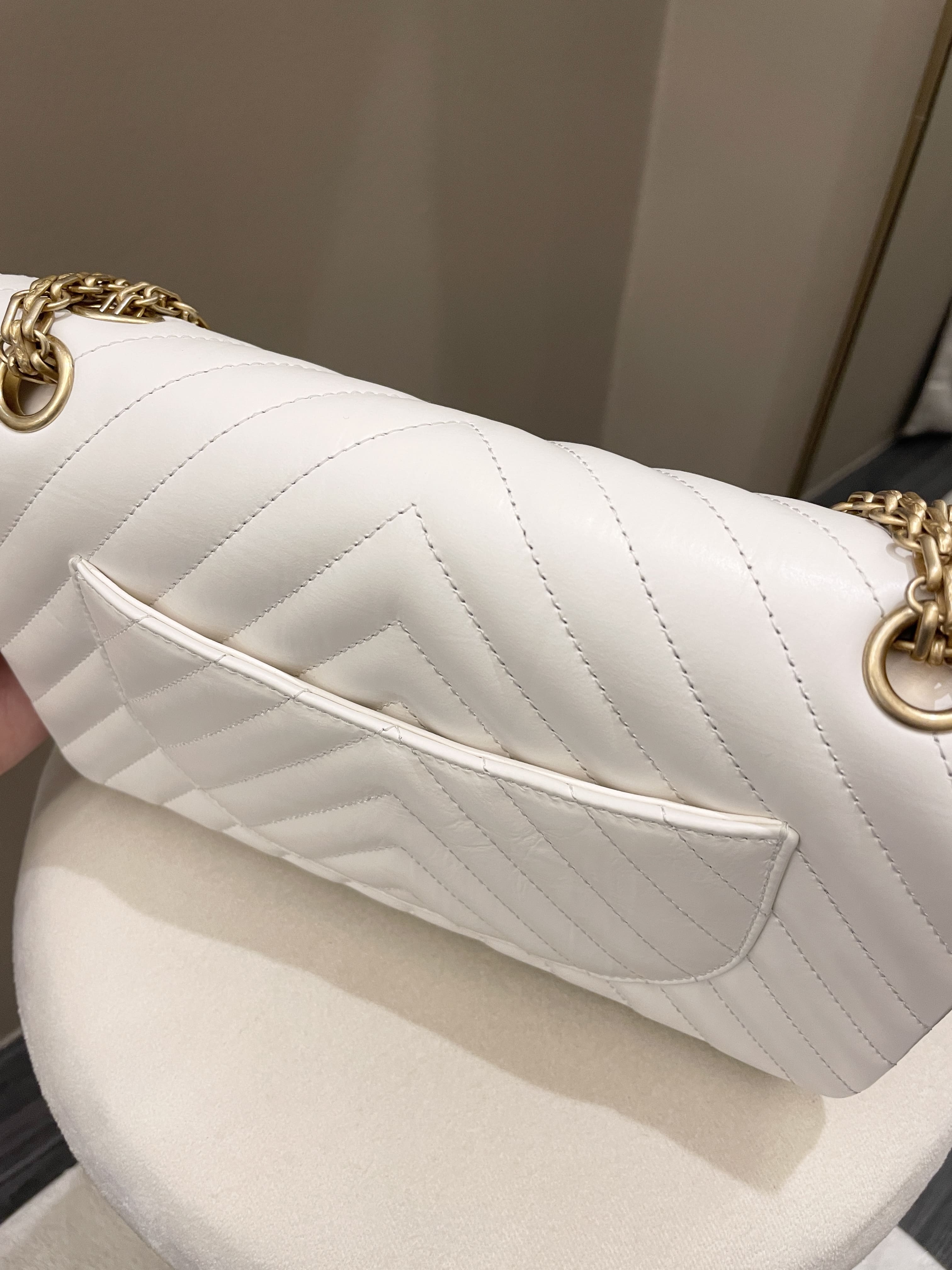 Chanel 2.55 225 Chevron Reissue Double Flap White Calfskin