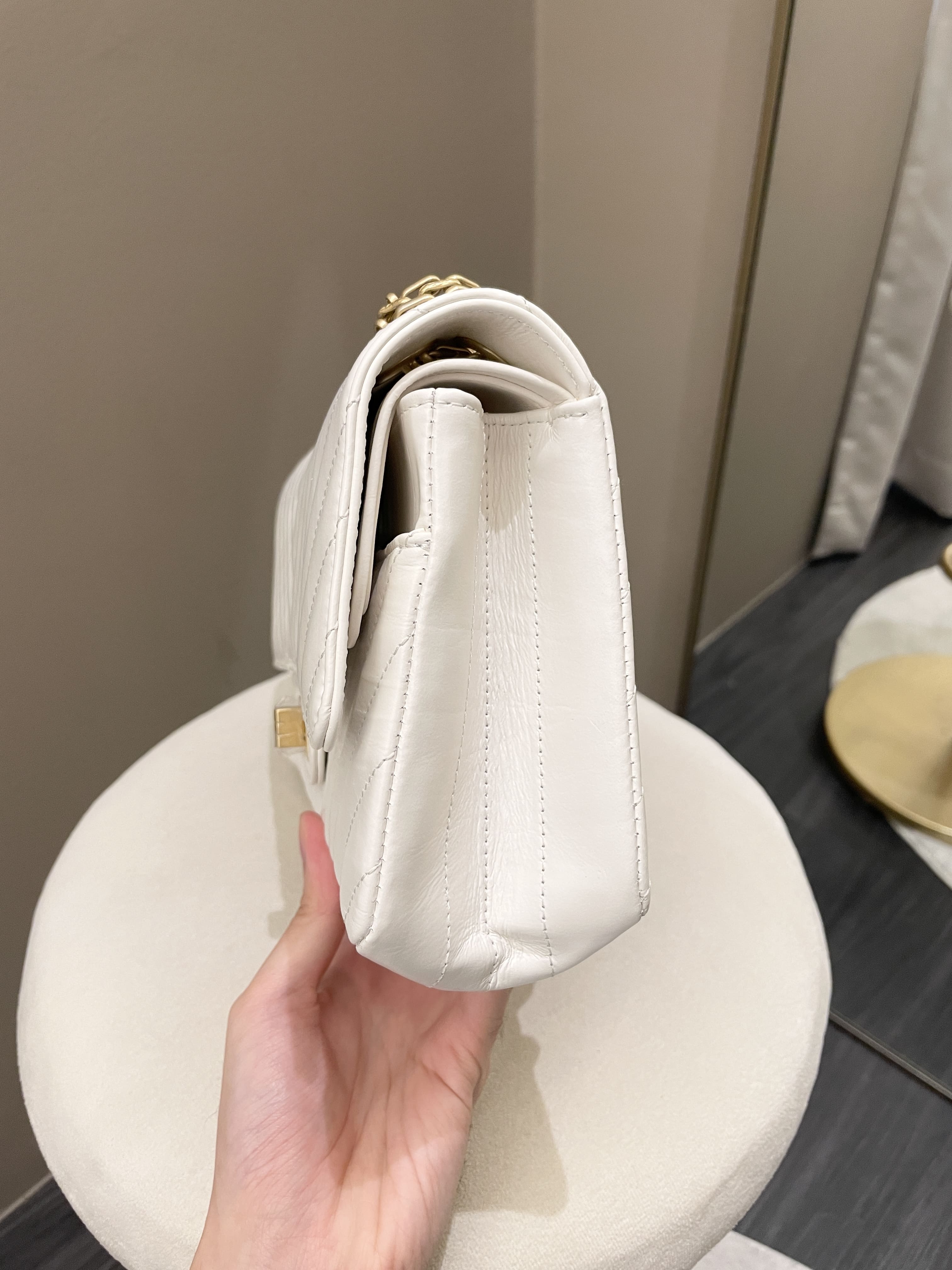 Chanel 2.55 225 Chevron Reissue Double Flap White Calfskin