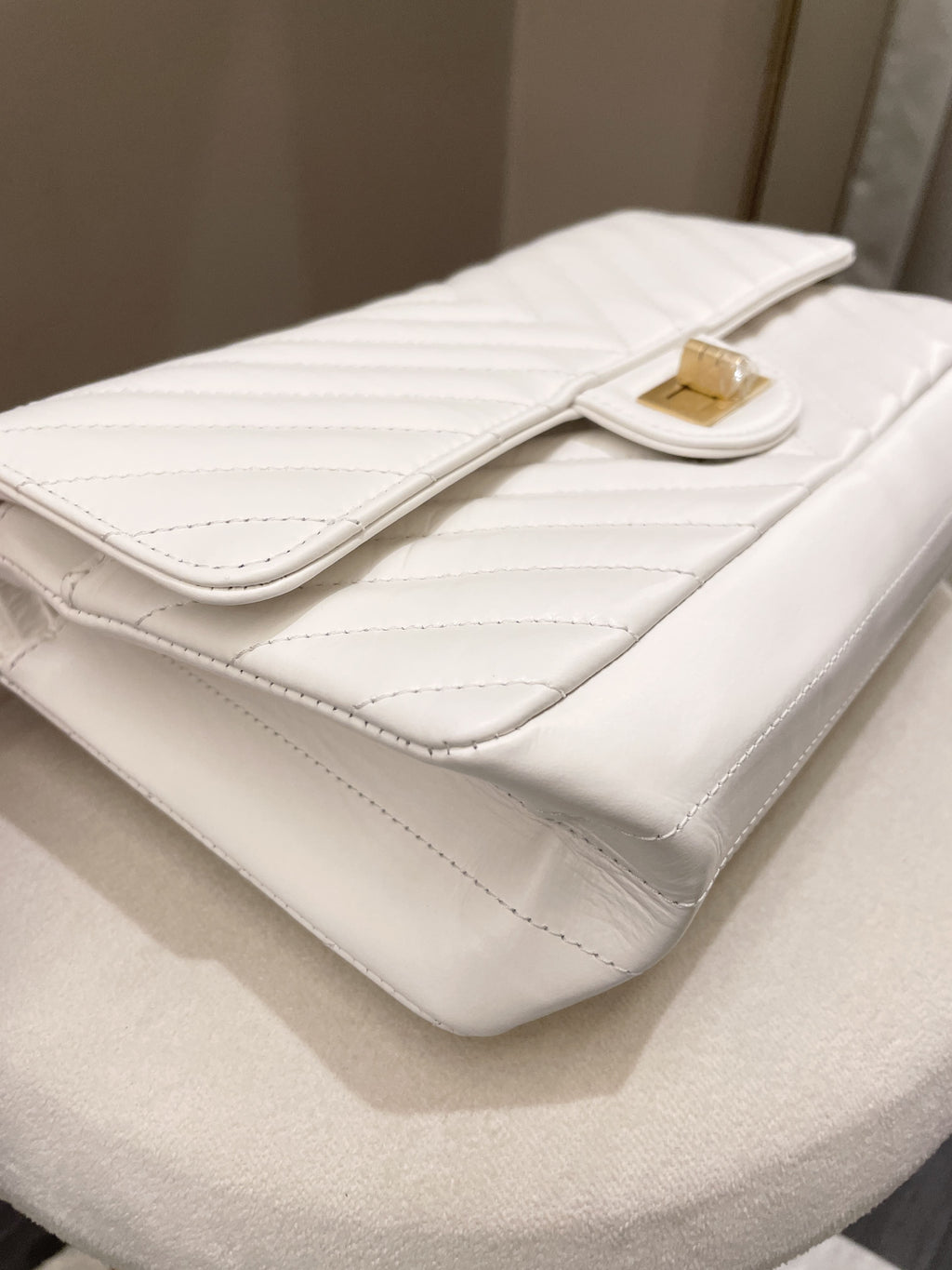 Chanel 2.55 225 Chevron Reissue Double Flap White Calfskin