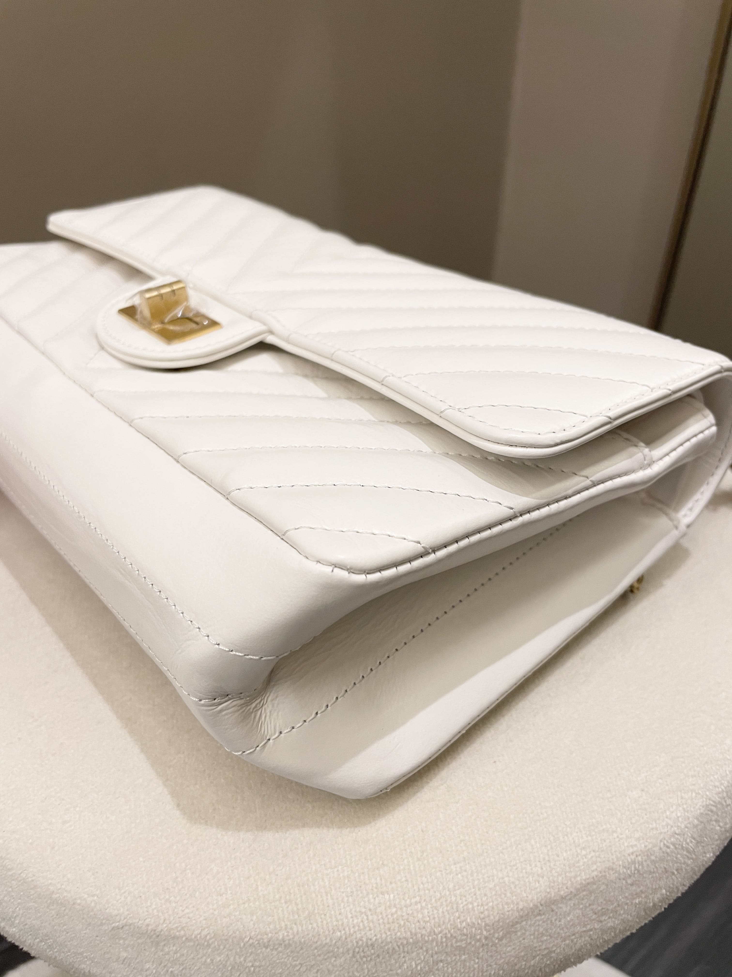 Chanel 2.55 225 Chevron Reissue Double Flap White Calfskin
