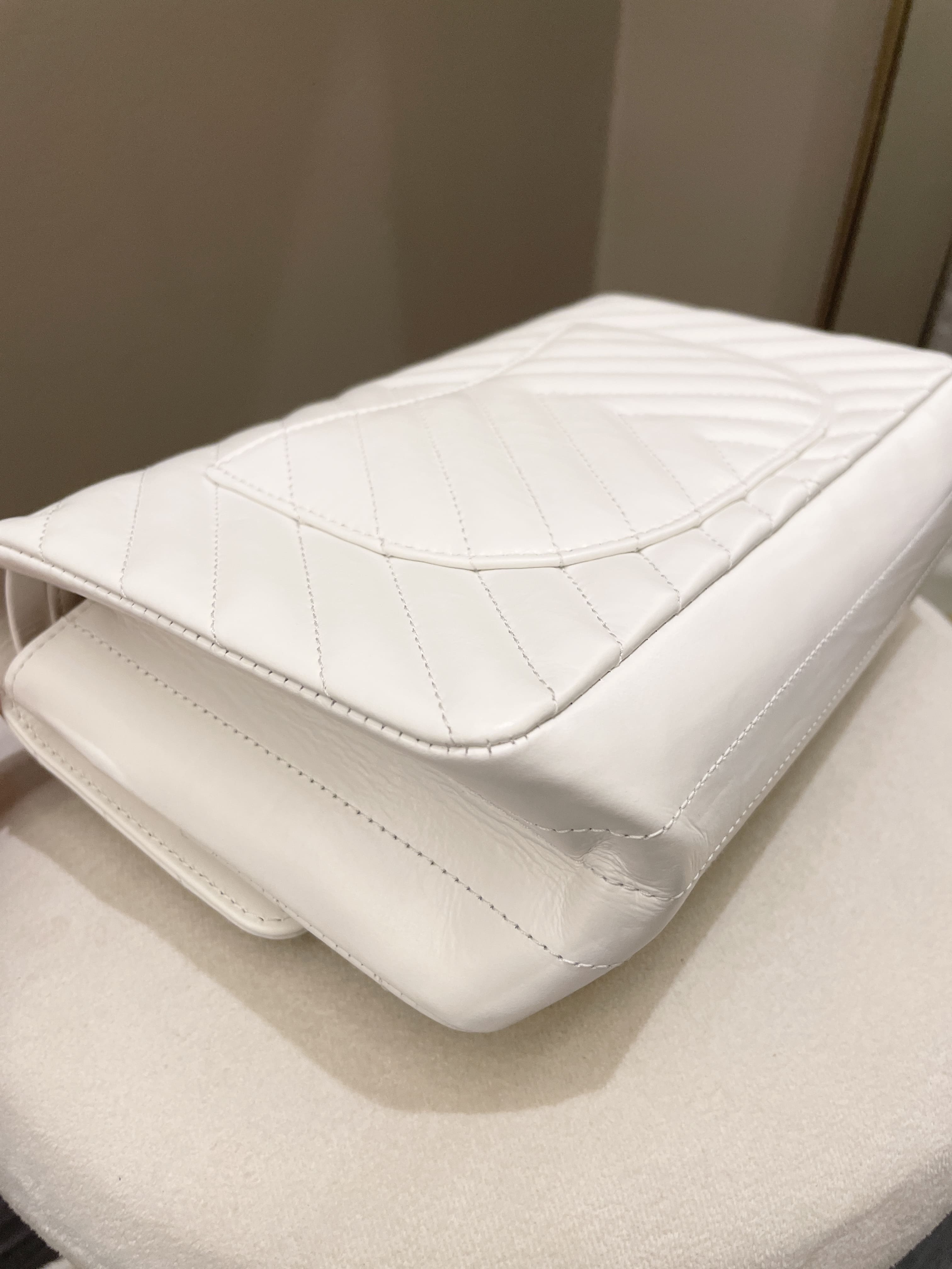 Chanel 2.55 225 Chevron Reissue Double Flap White Calfskin