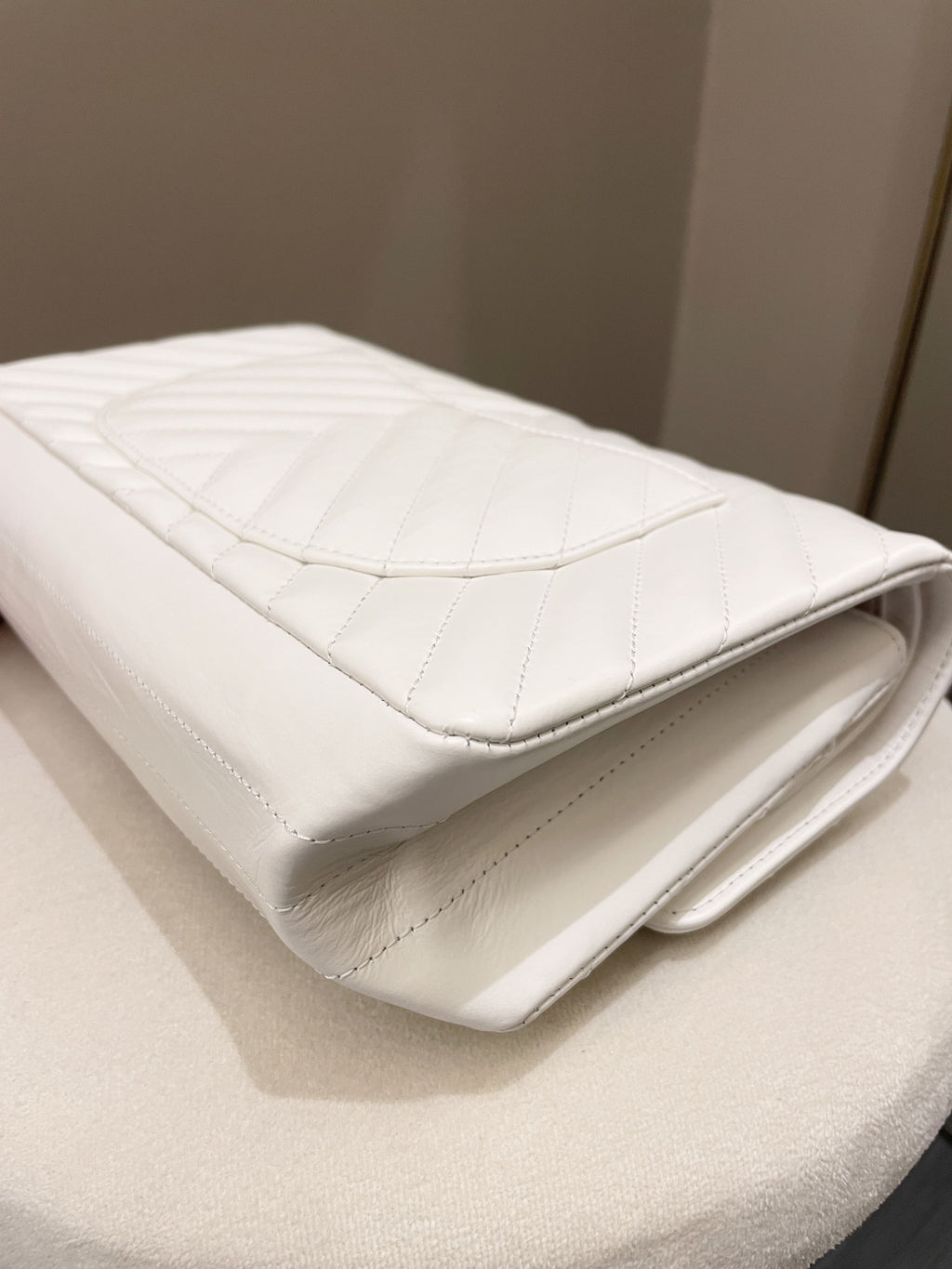 Chanel 2.55 225 Chevron Reissue Double Flap White Calfskin