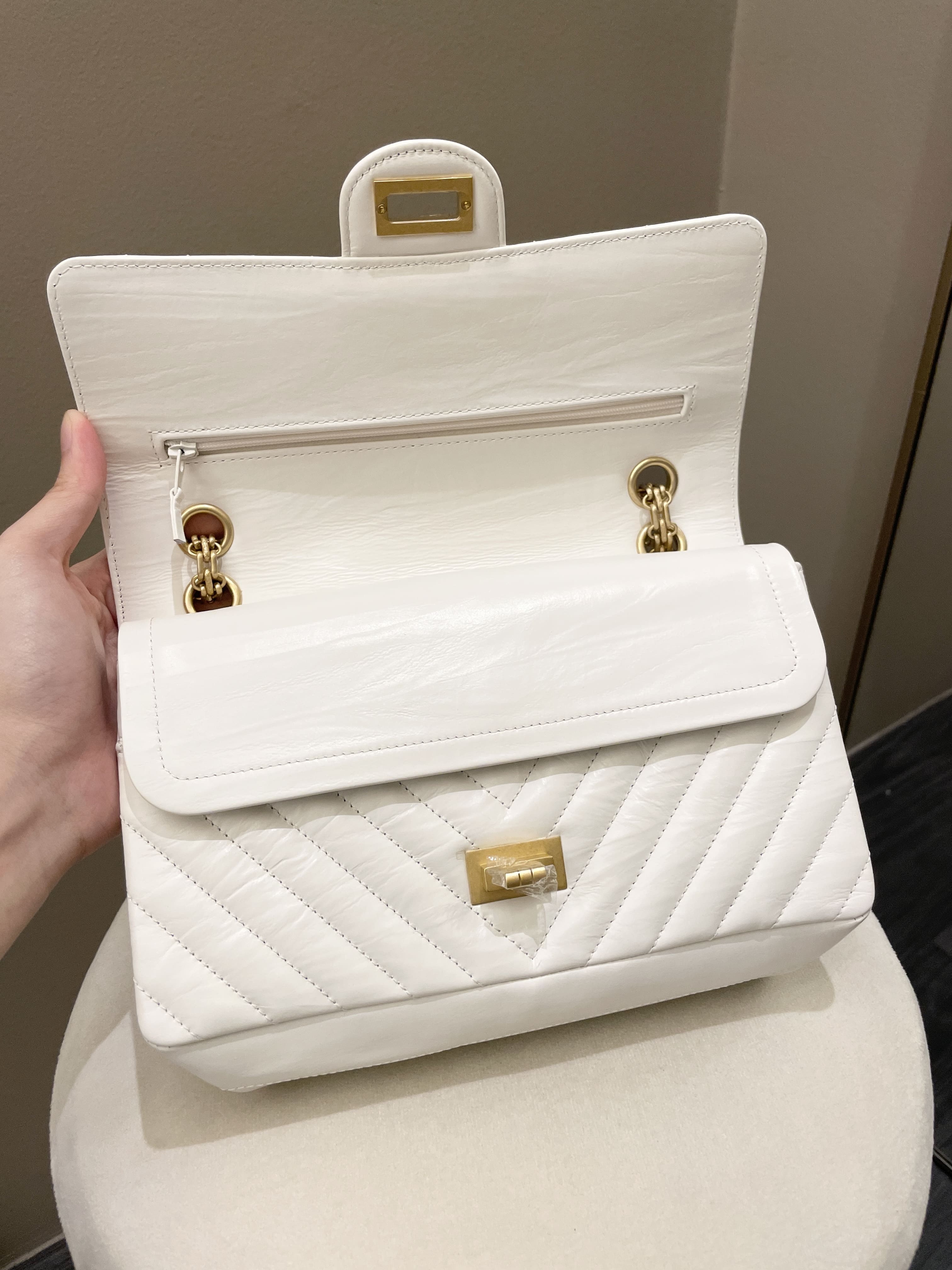 Chanel 2.55 225 Chevron Reissue Double Flap White Calfskin