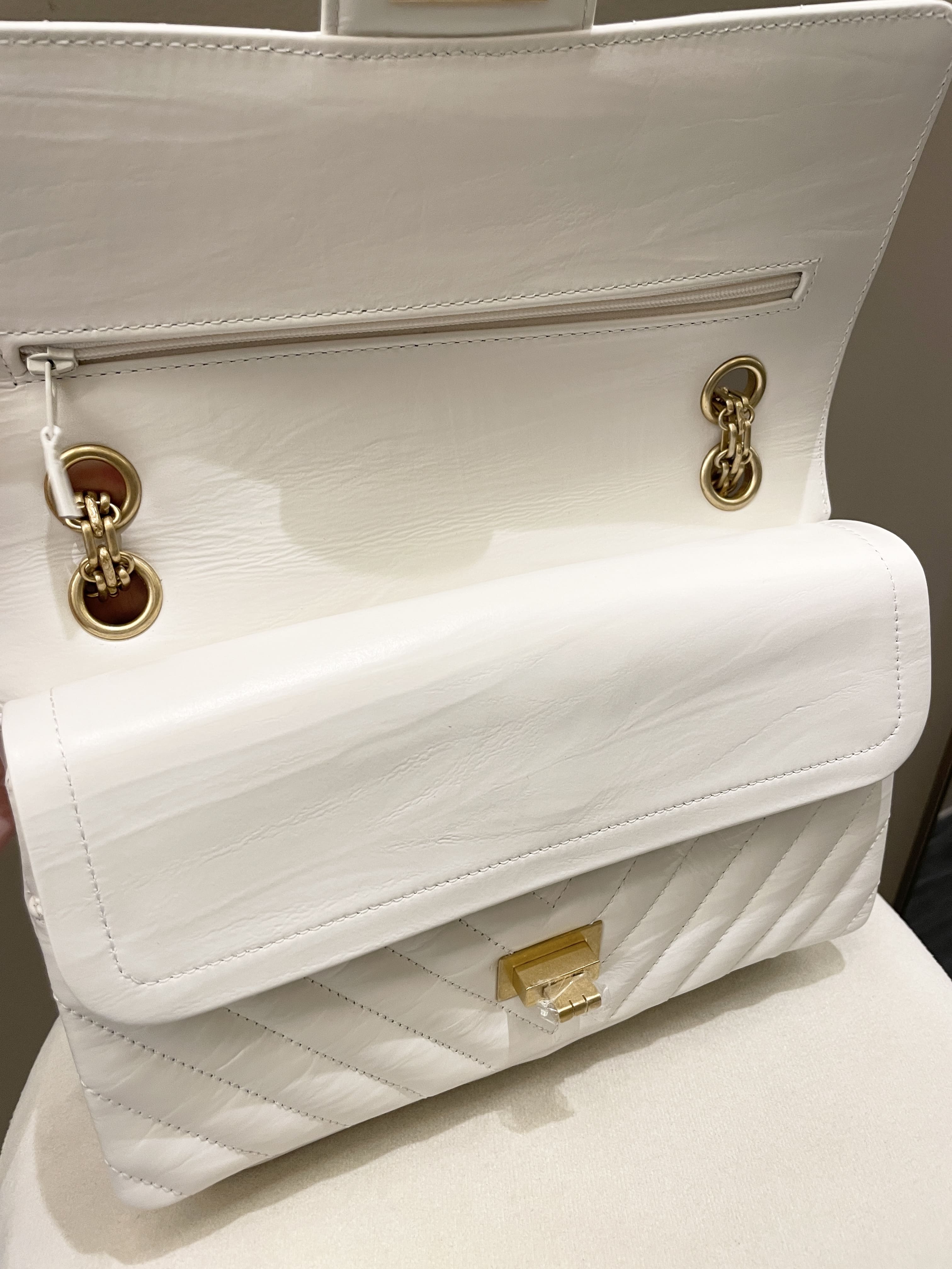 Chanel 2.55 225 Chevron Reissue Double Flap White Calfskin
