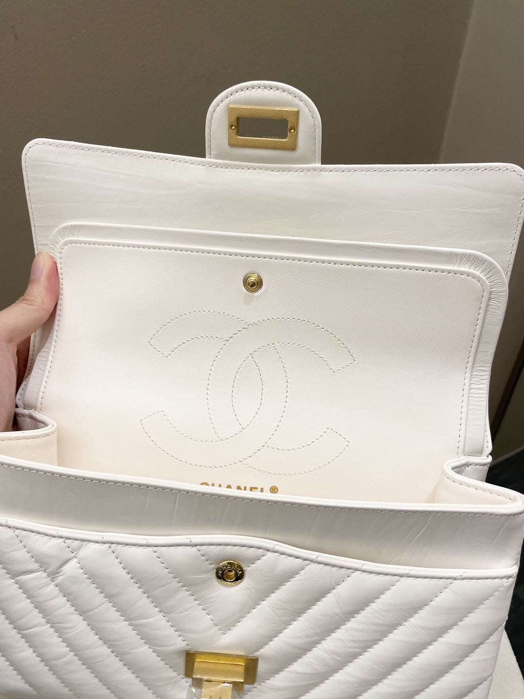 Chanel 2.55 225 Chevron Reissue Double Flap White Calfskin