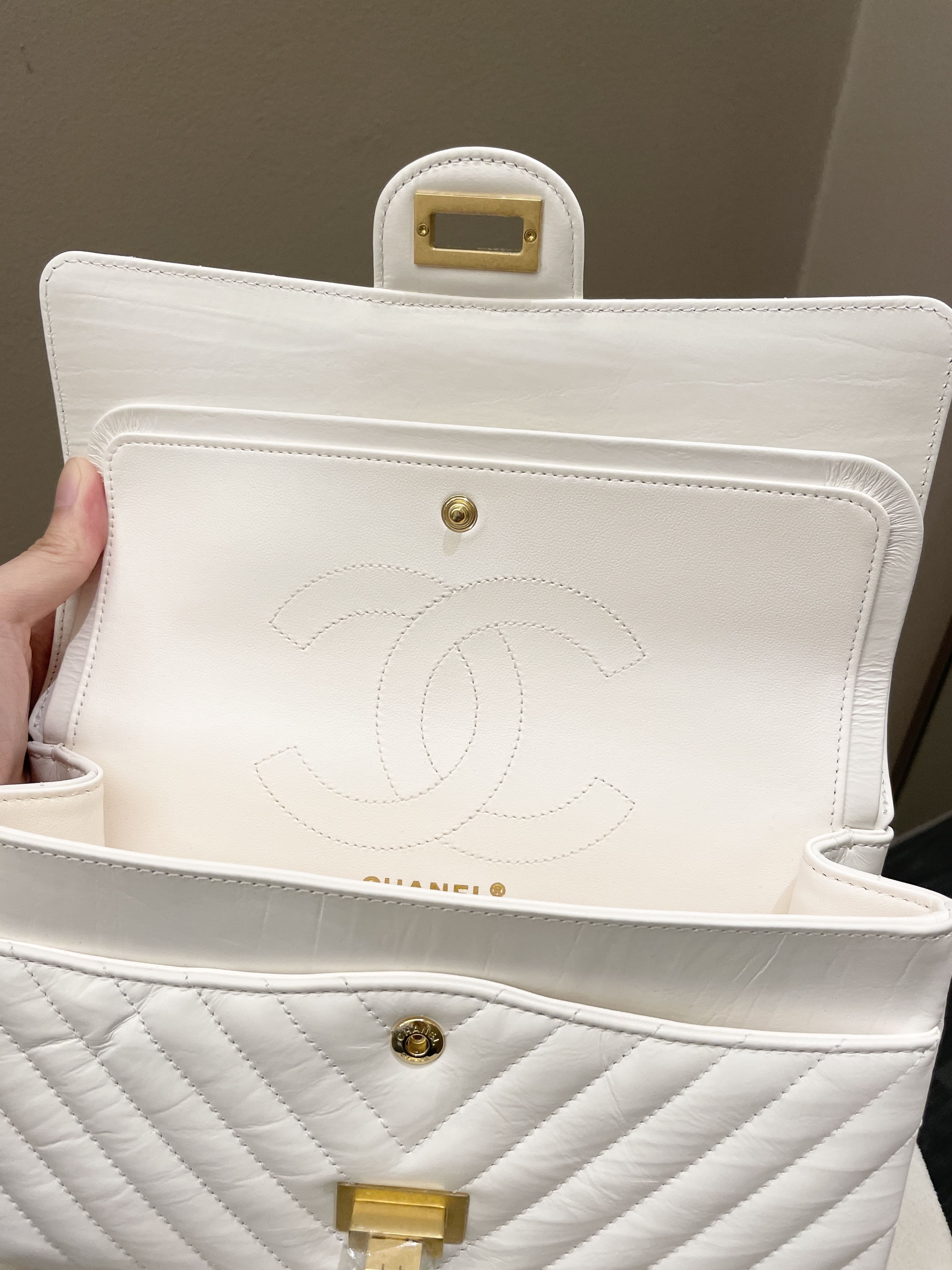 Chanel 2.55 225 Chevron Reissue Double Flap White Calfskin