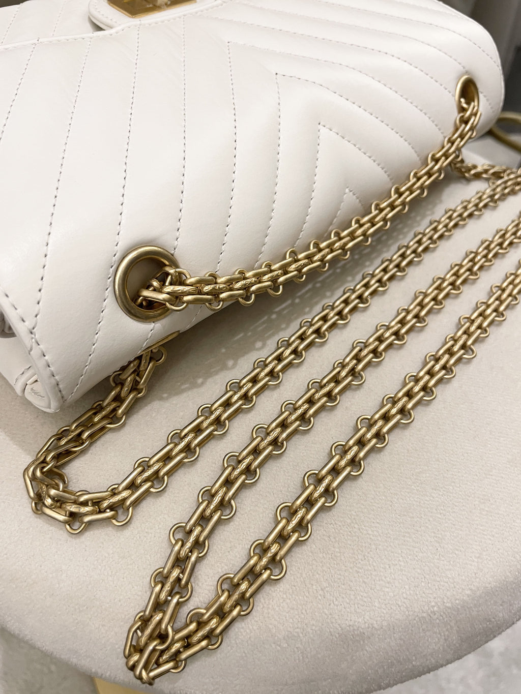Chanel 2.55 225 Chevron Reissue Double Flap White Calfskin