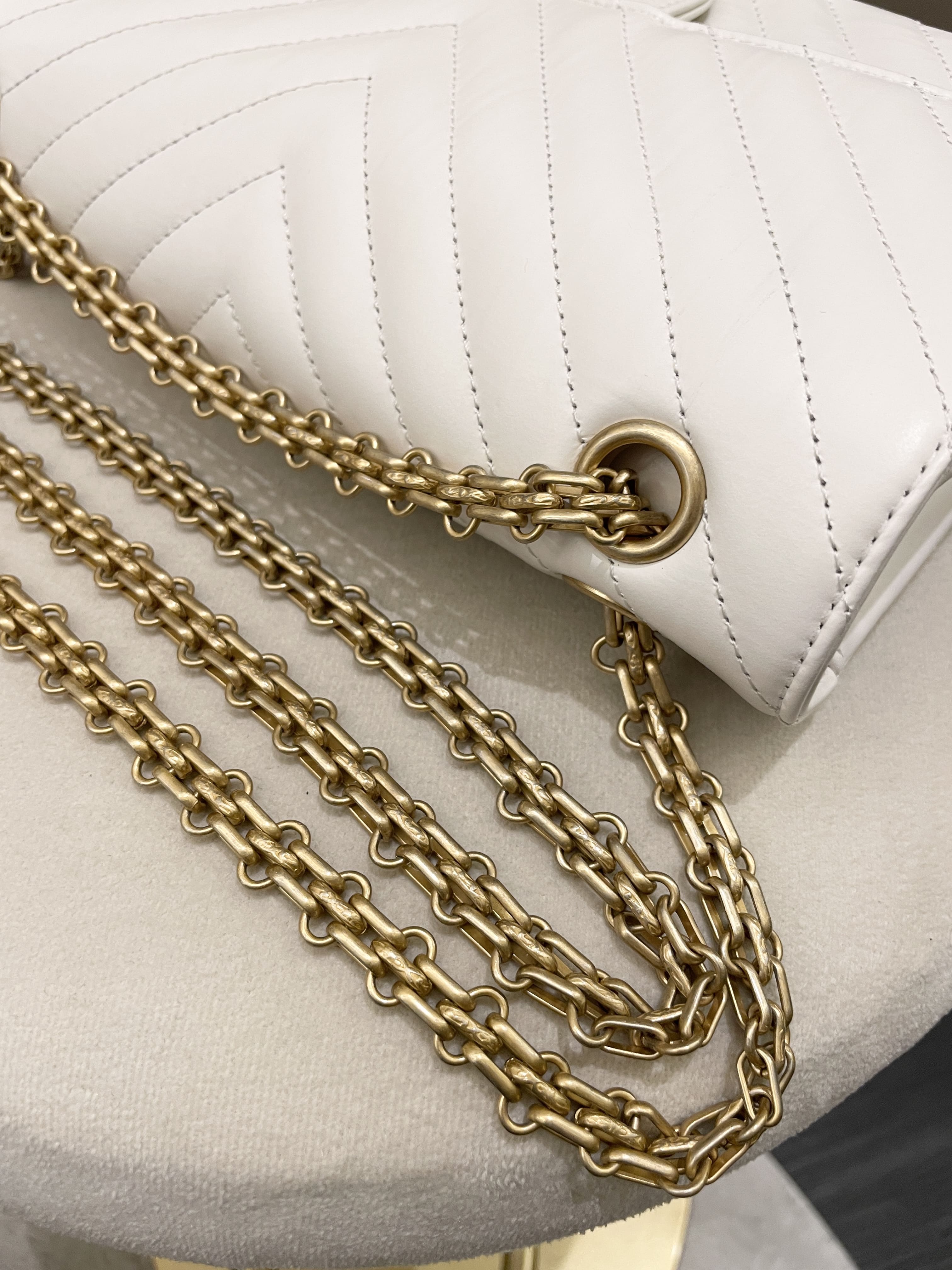 Chanel 2.55 225 Chevron Reissue Double Flap White Calfskin