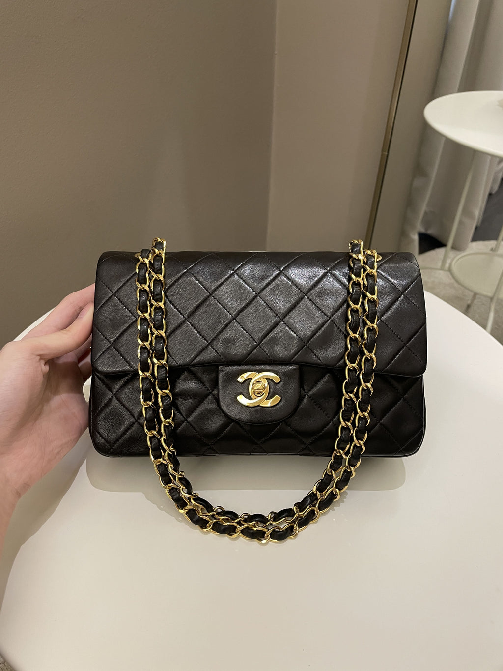 Chanel Vintage Classic Quilted Small Double Flap Black Lambskin