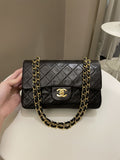 Chanel Vintage Classic Quilted Small Double Flap Black Lambskin