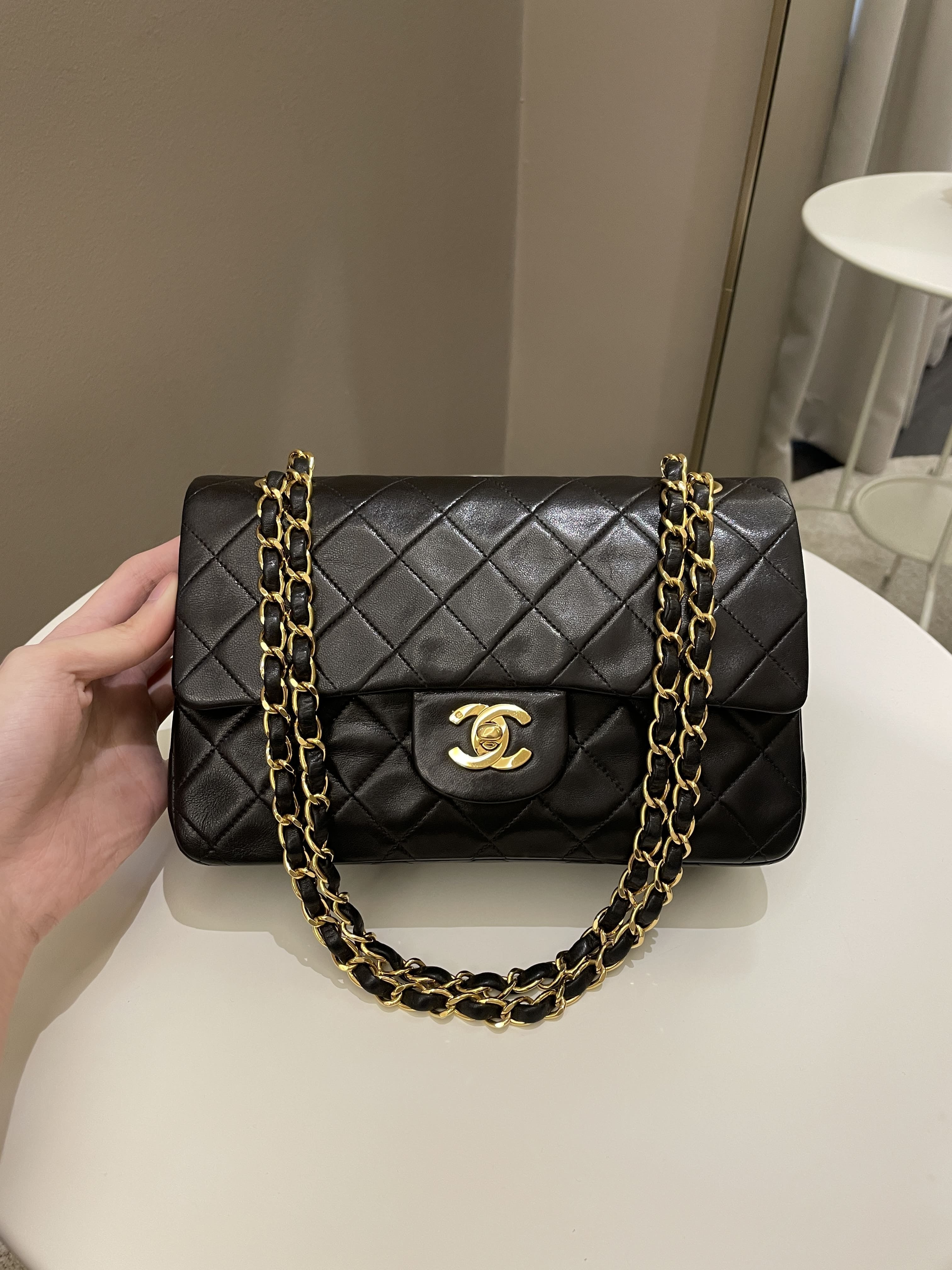 Chanel Vintage Classic Quilted Small Double Flap Black Lambskin