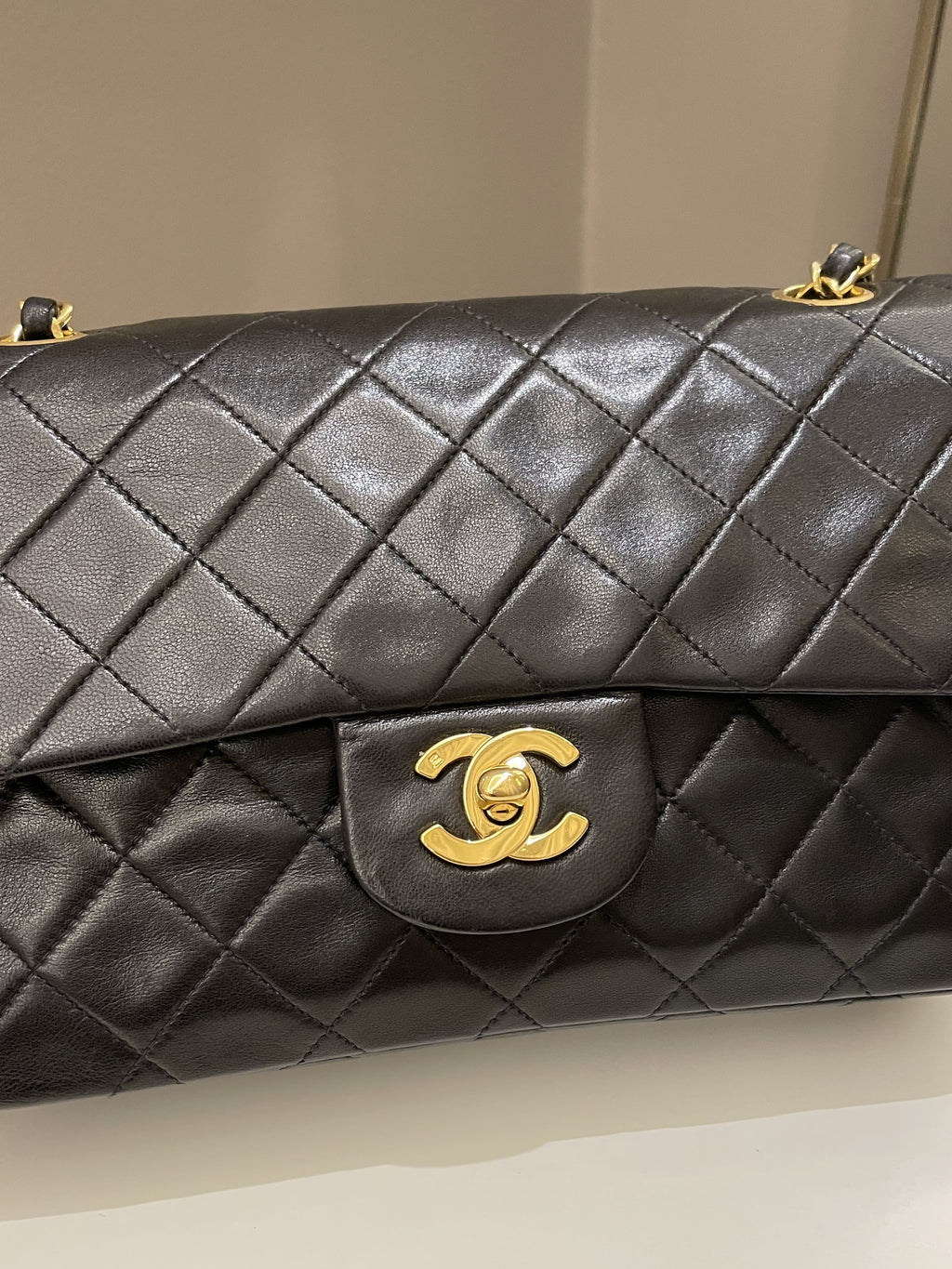 Chanel Vintage Classic Quilted Small Double Flap Black Lambskin