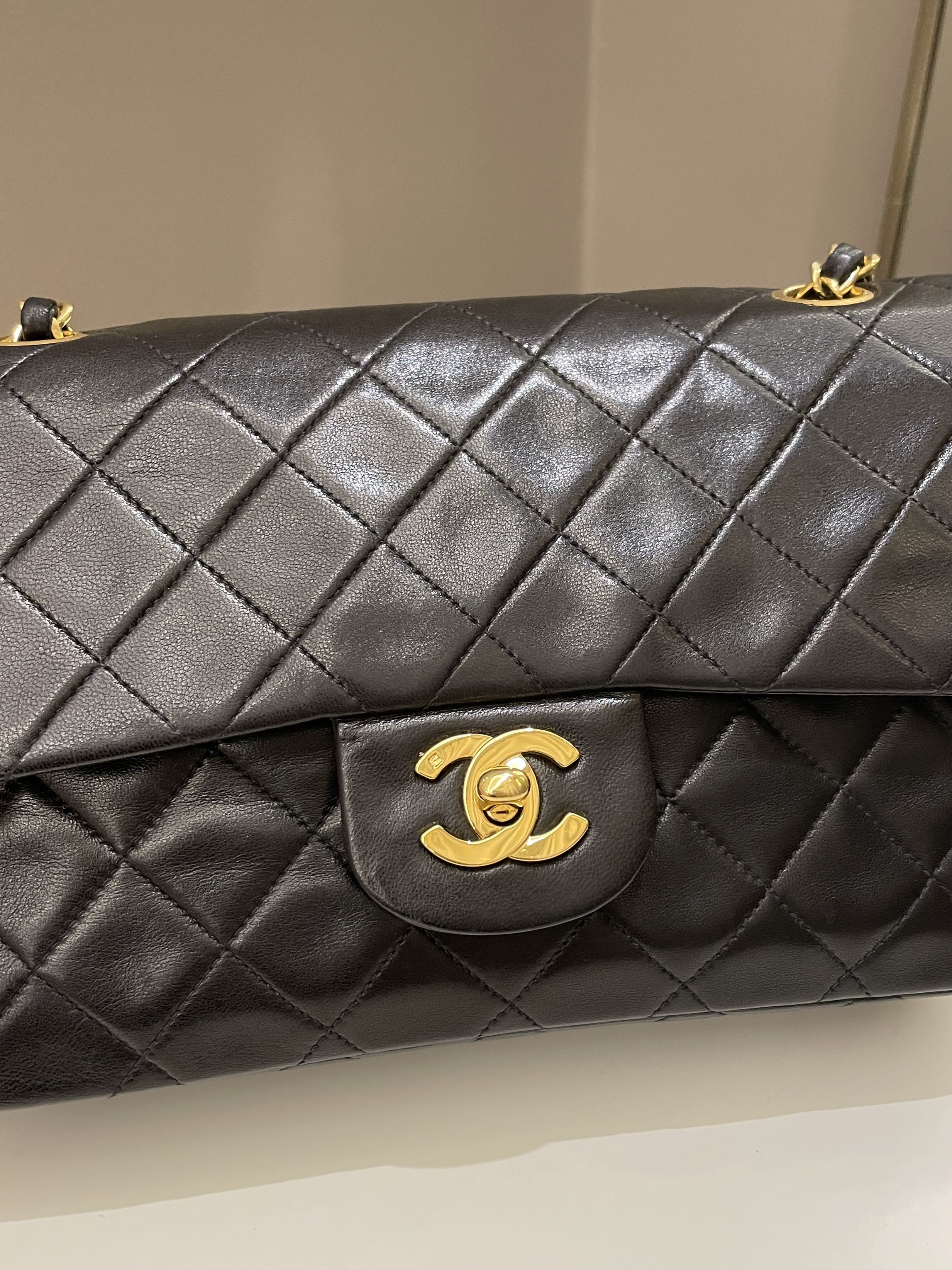 Chanel Vintage Classic Quilted Small Double Flap Black Lambskin