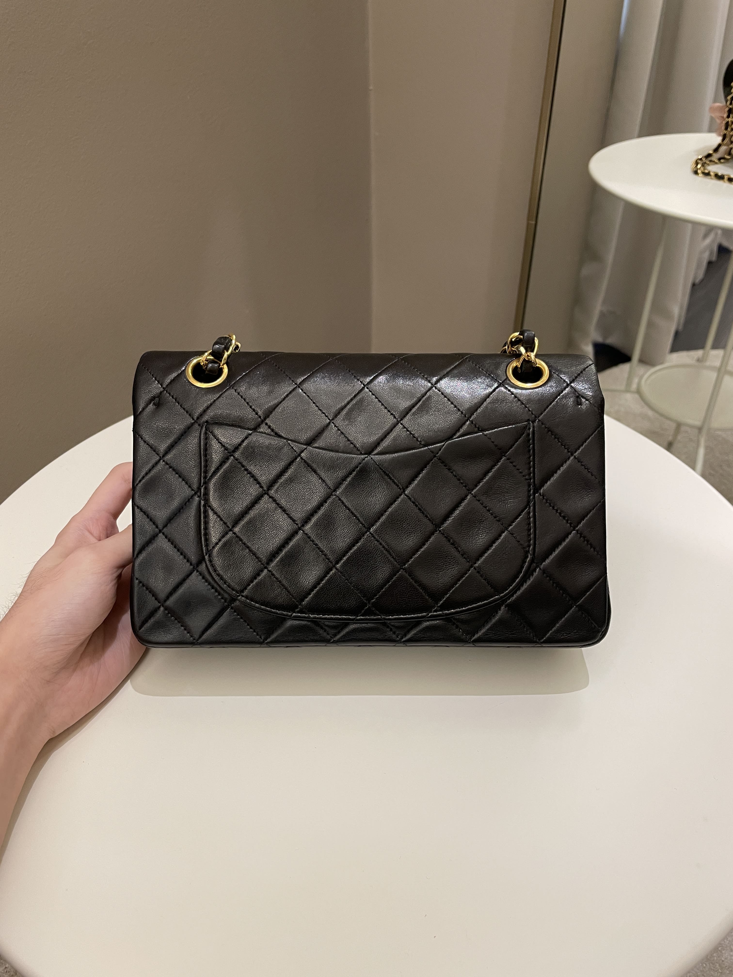 Chanel Vintage Classic Quilted Small Double Flap Black Lambskin