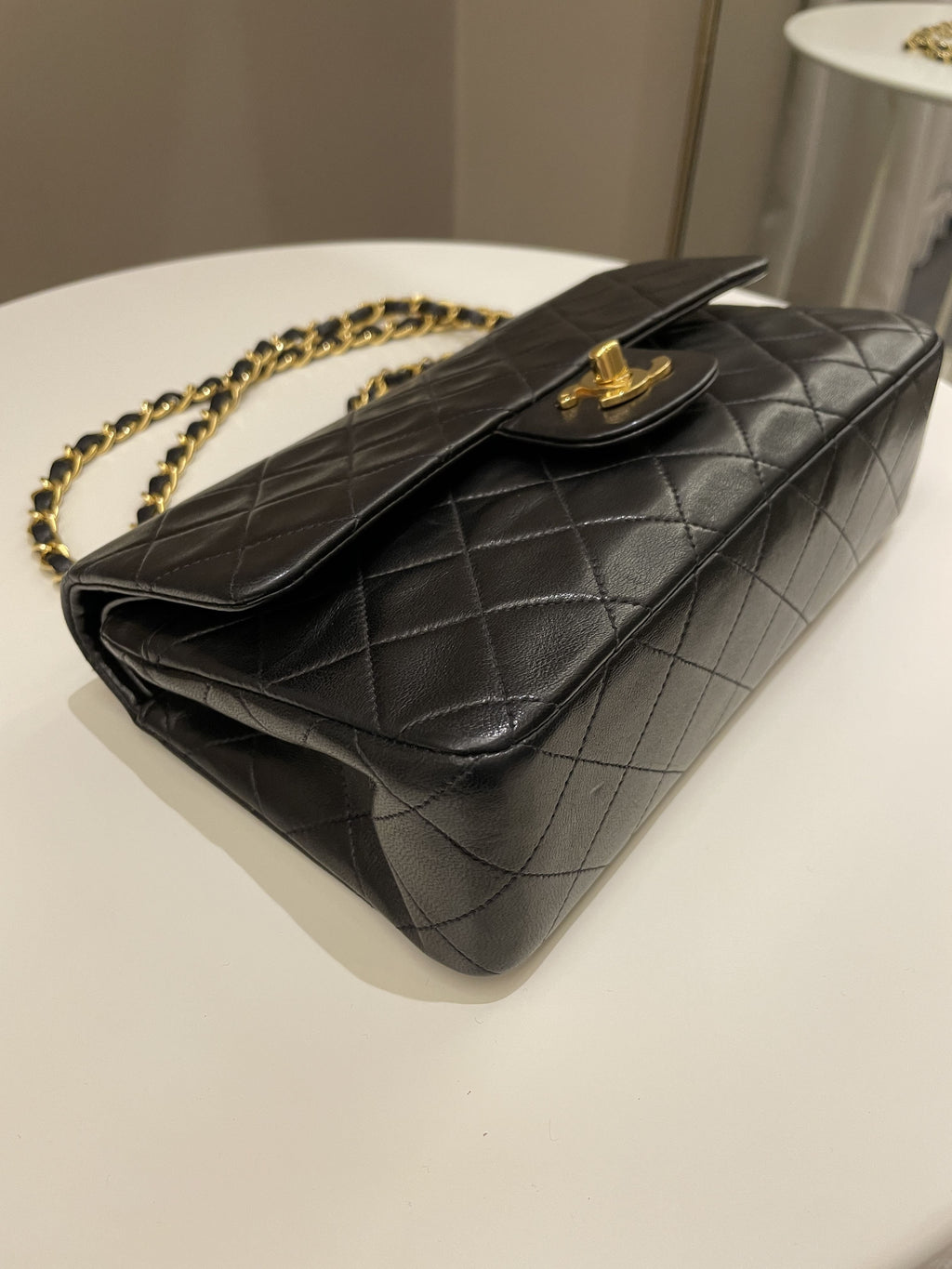 Chanel Vintage Classic Quilted Small Double Flap Black Lambskin