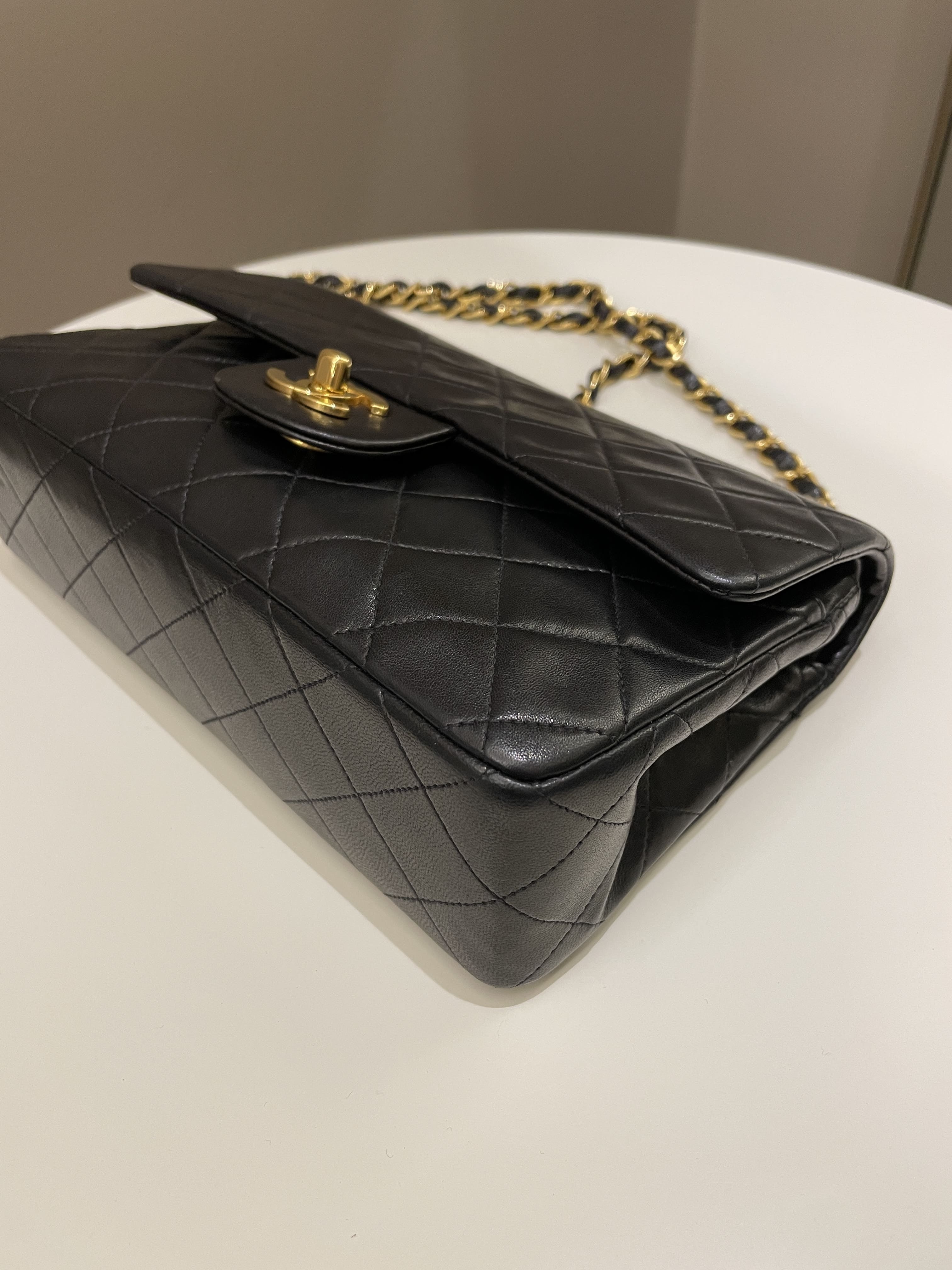 Chanel Vintage Classic Quilted Small Double Flap Black Lambskin