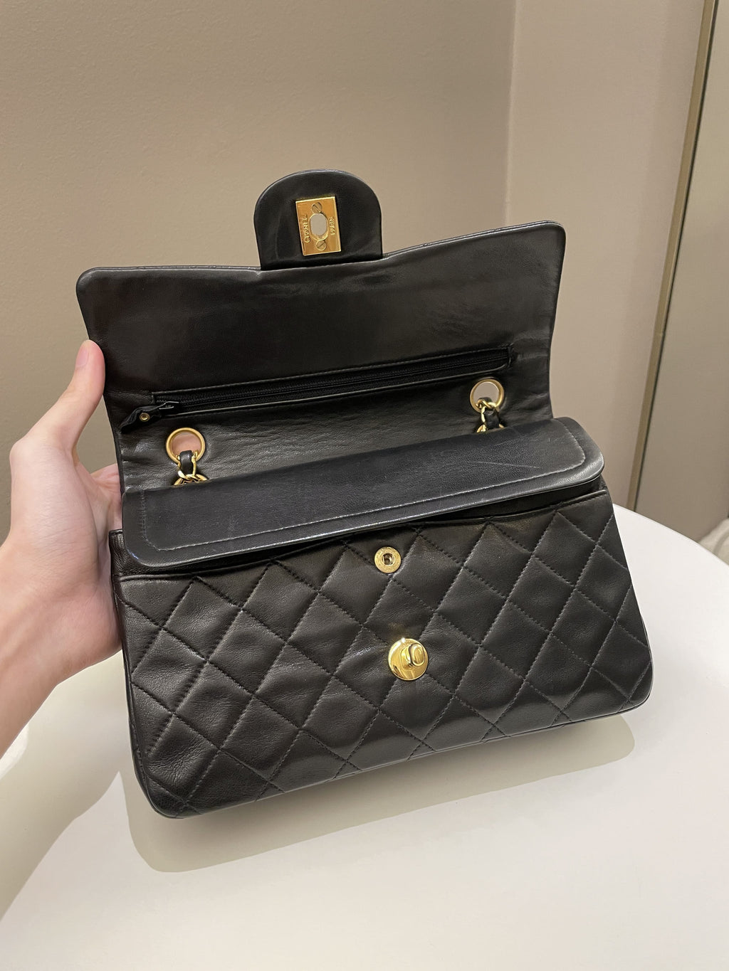 Chanel Vintage Classic Quilted Small Double Flap Black Lambskin