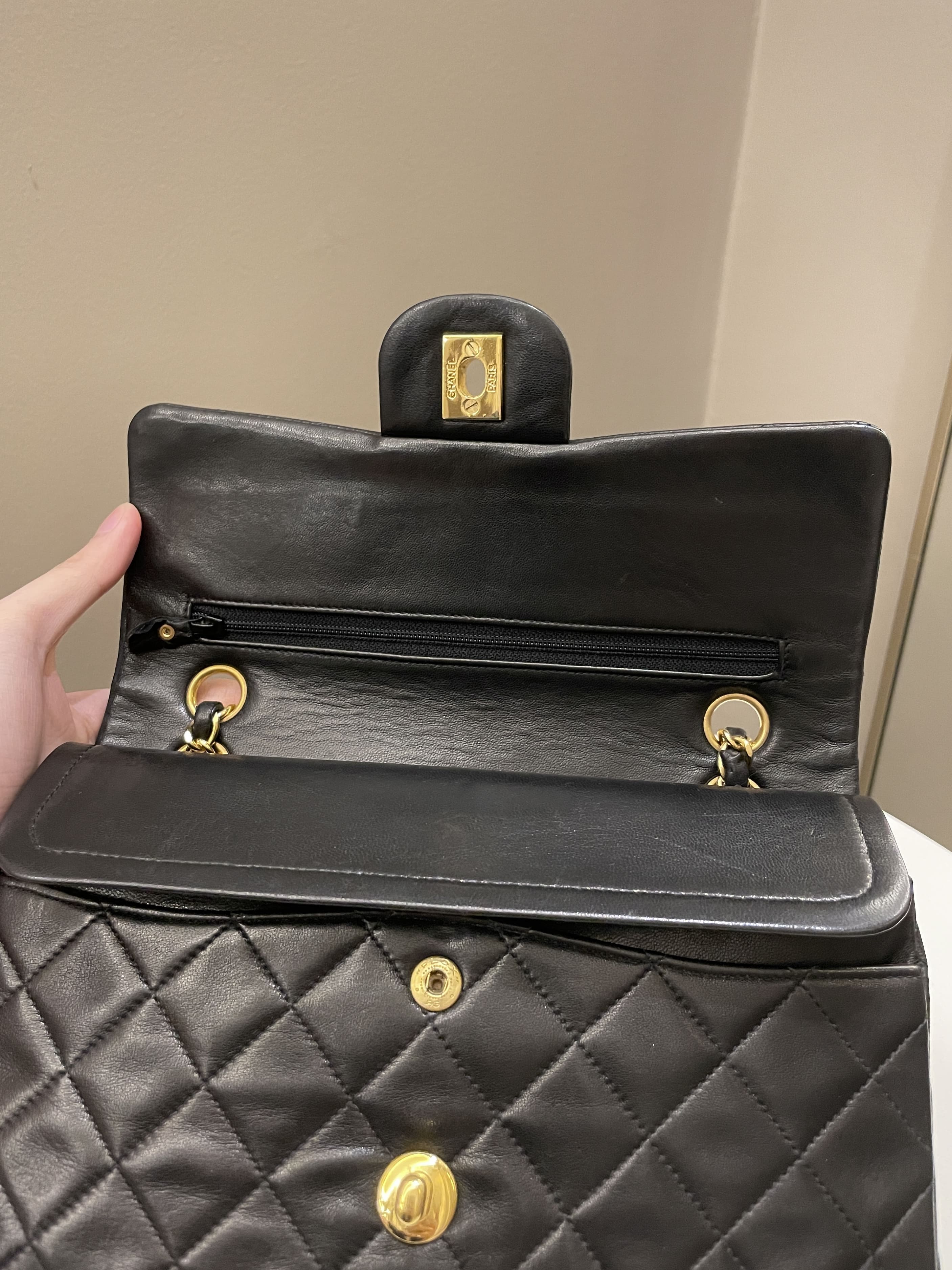 Chanel Vintage Classic Quilted Small Double Flap Black Lambskin