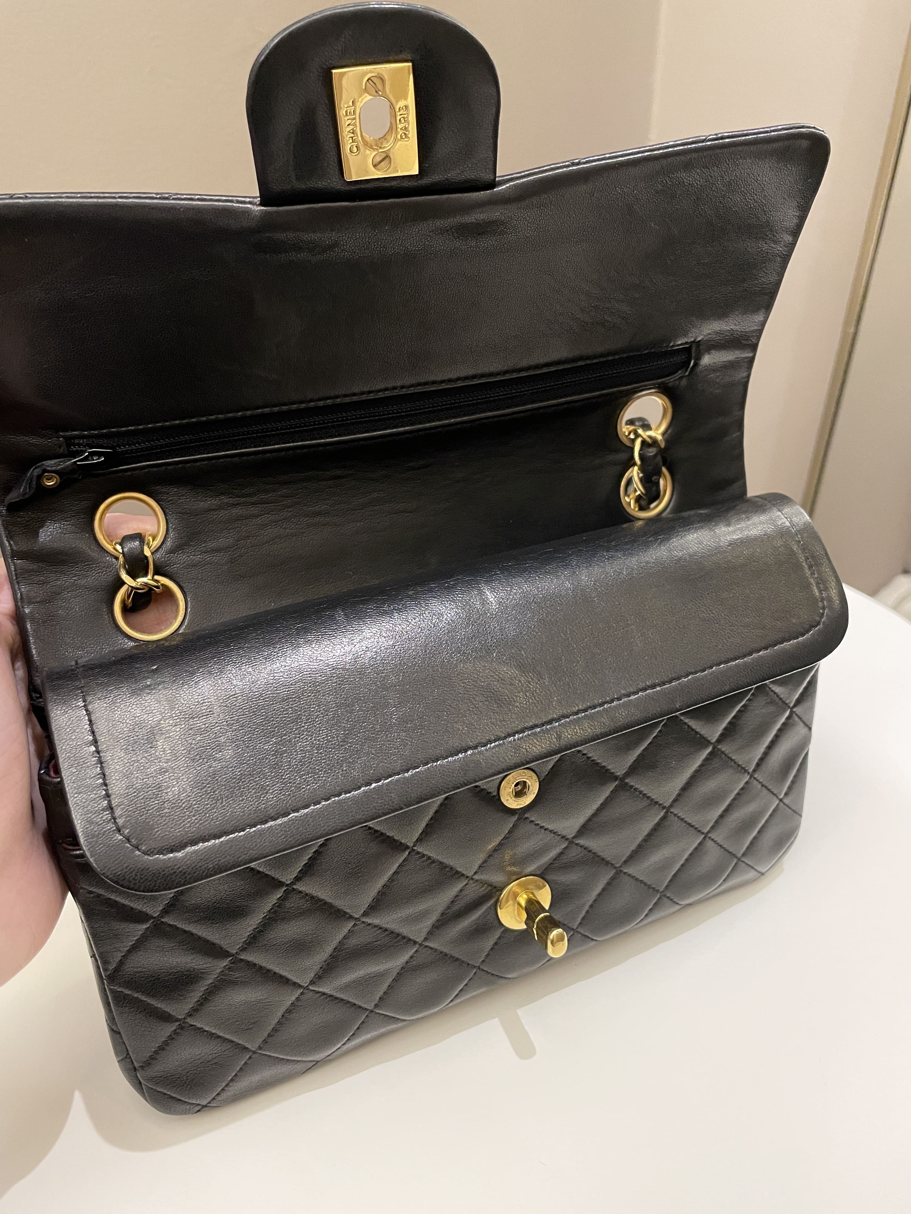 Chanel Vintage Classic Quilted Small Double Flap Black Lambskin