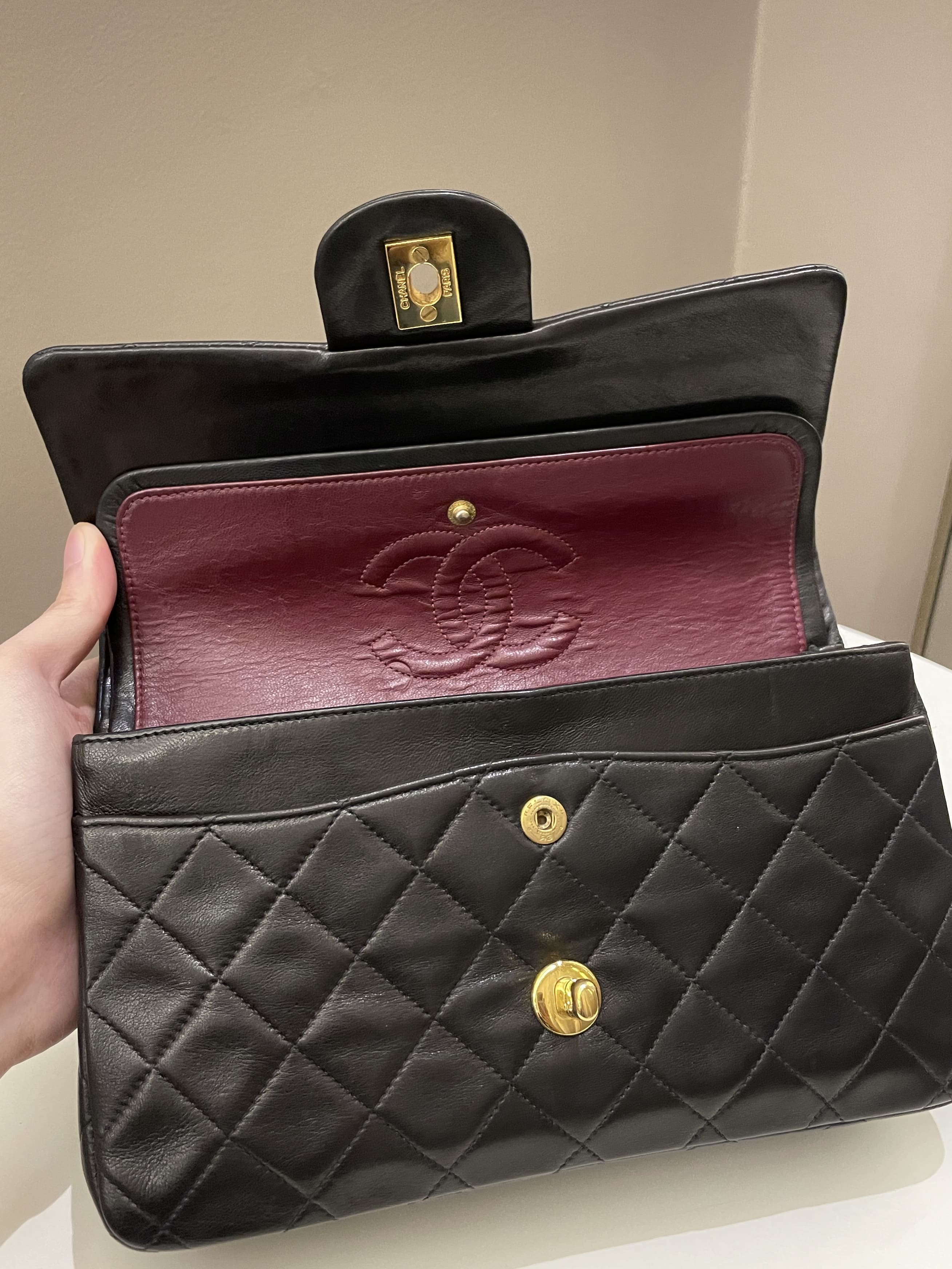 Chanel Vintage Classic Quilted Small Double Flap Black Lambskin
