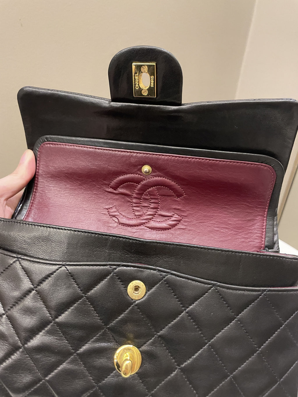 Chanel Vintage Classic Quilted Small Double Flap Black Lambskin