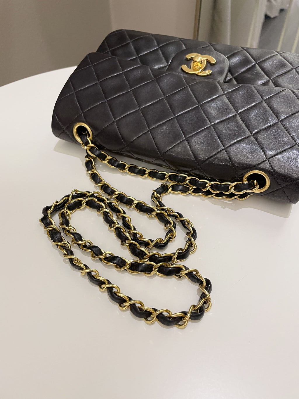 Chanel Vintage Classic Quilted Small Double Flap Black Lambskin
