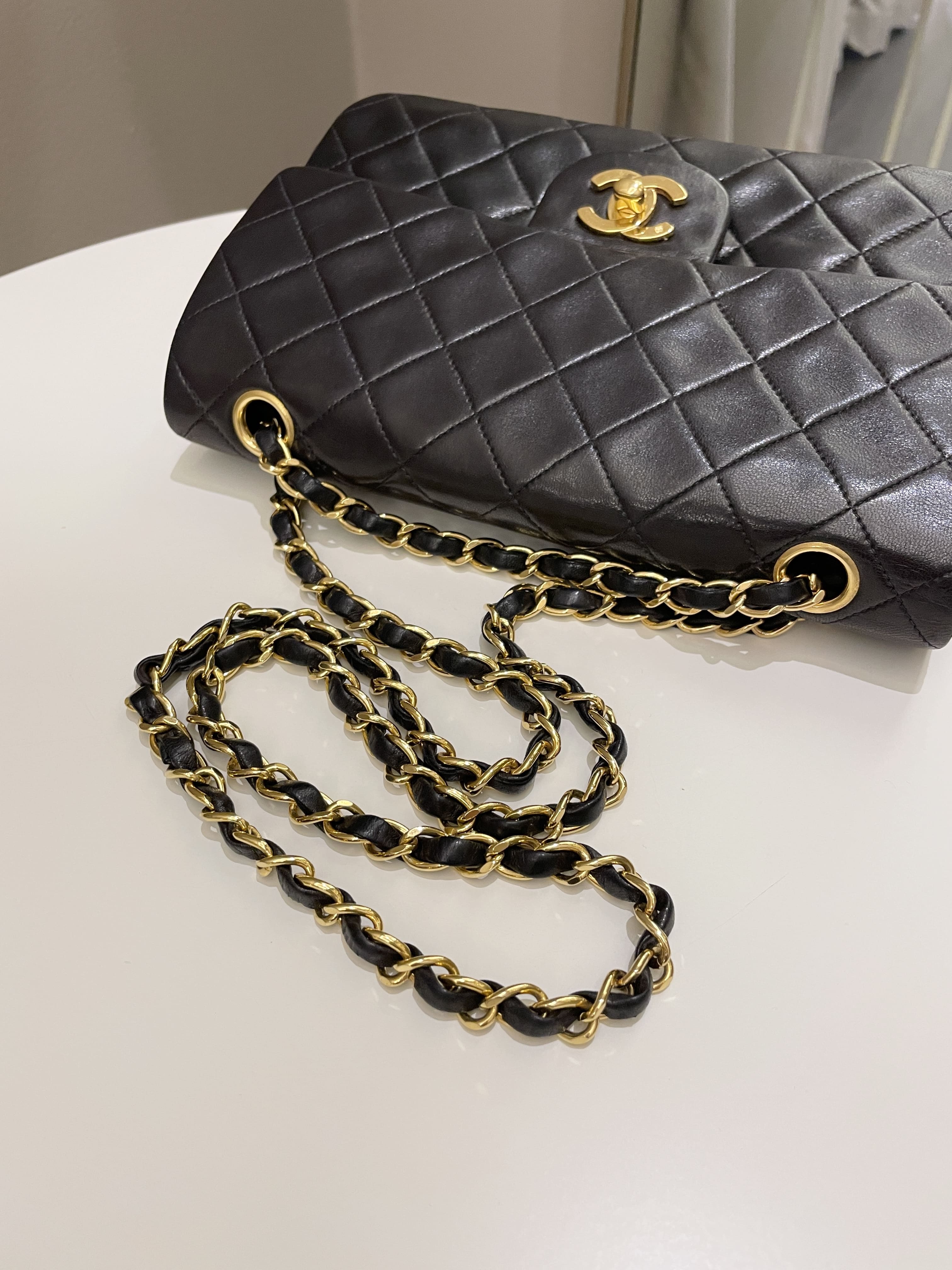 Chanel Vintage Classic Quilted Small Double Flap Black Lambskin