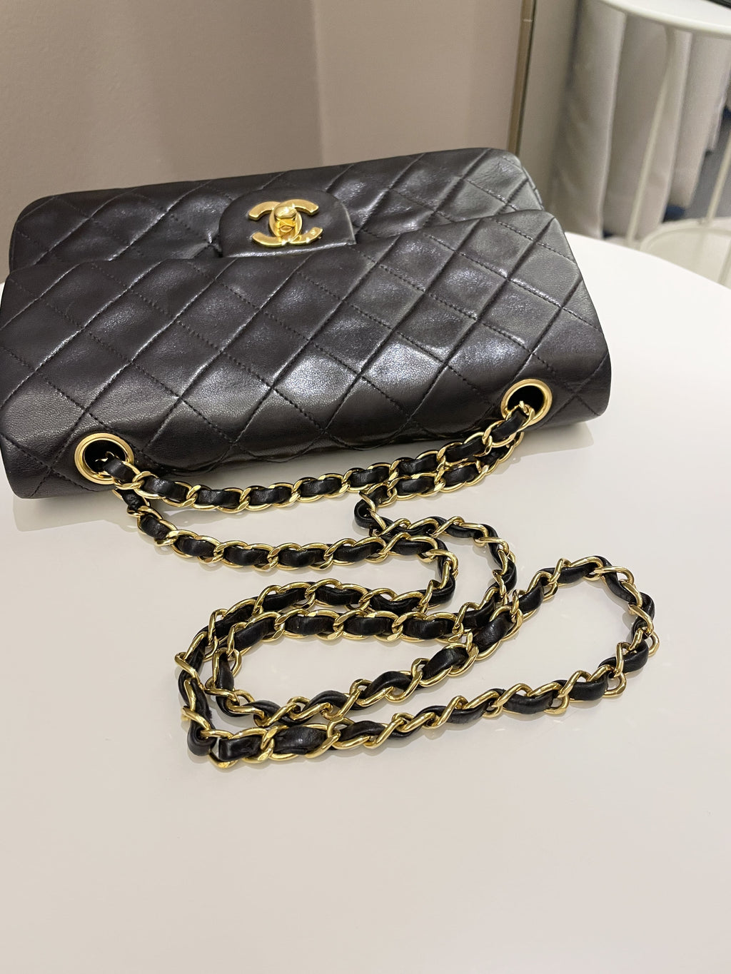 Chanel Vintage Classic Quilted Small Double Flap Black Lambskin