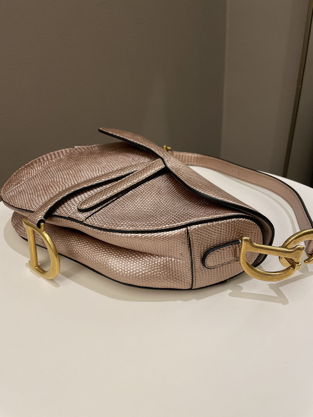 Dior Saddle Bag Rose Gold Exotic Lizard