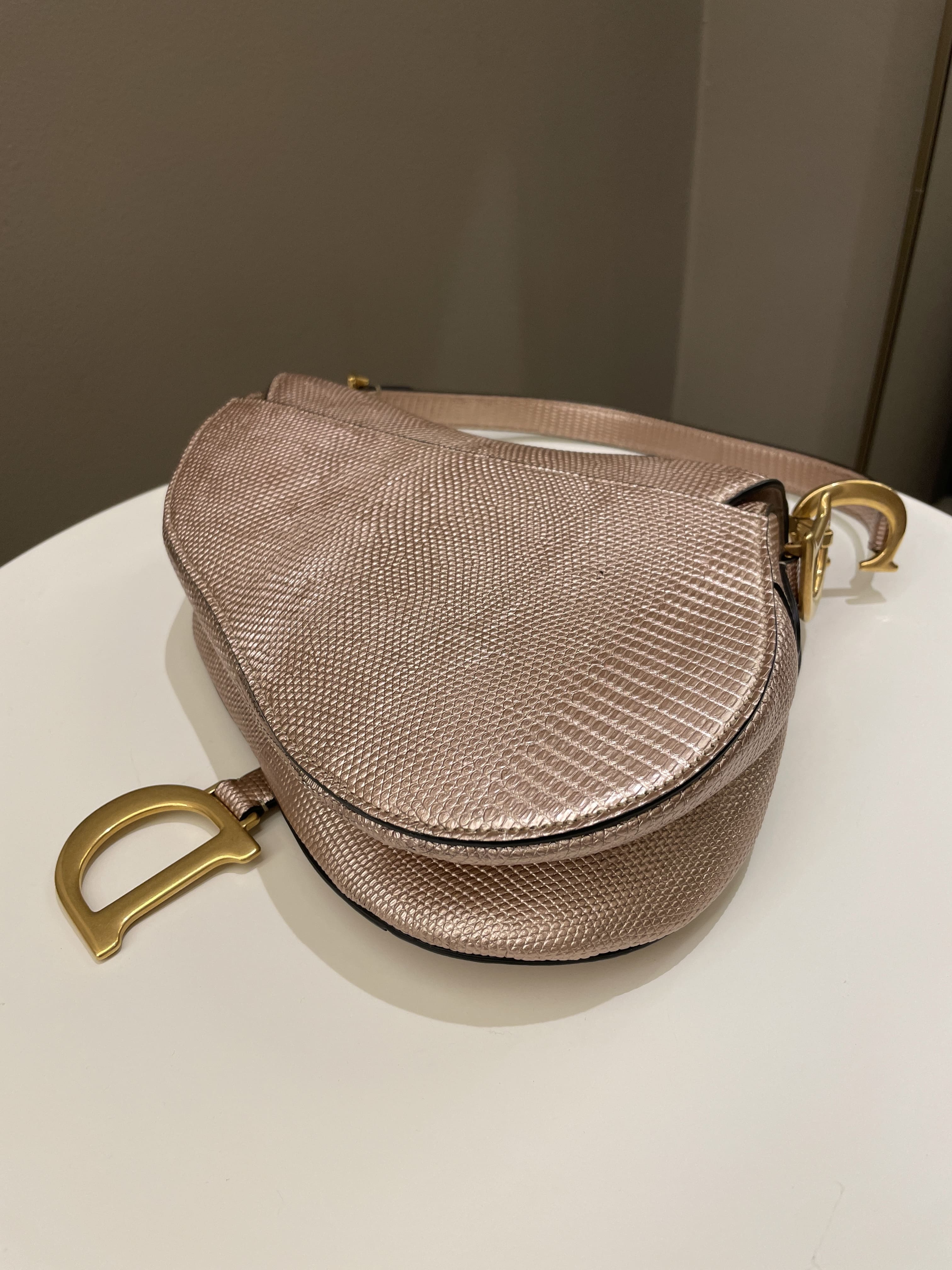 Dior Saddle Bag Rose Gold Exotic Lizard
