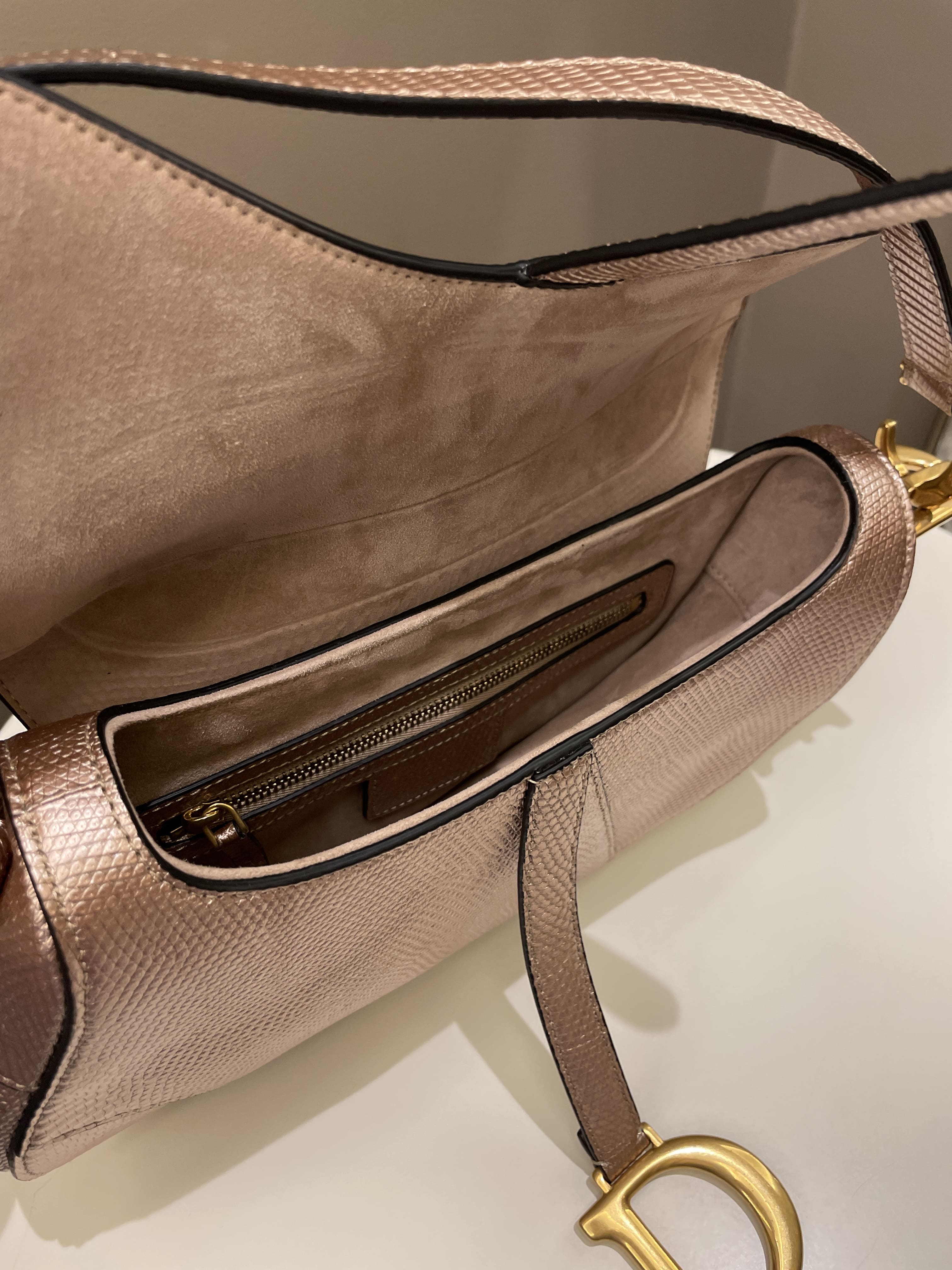 Dior Saddle Bag Rose Gold Exotic Lizard