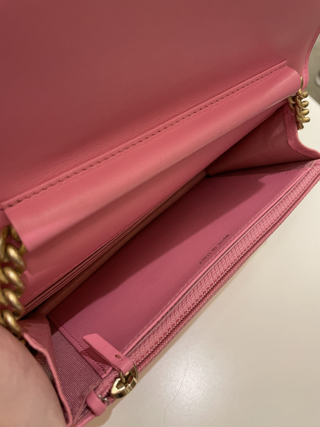 Chanel Quilted Boy Wallet On Chain Pink Caviar