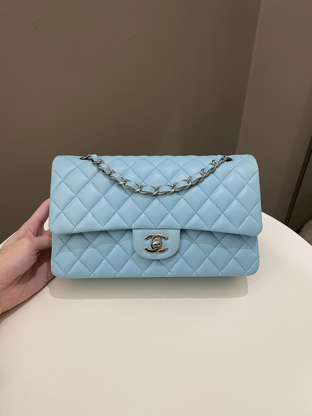 Chanel Classic Quilted Medium Double Flap Tiffany Blue Lambskin