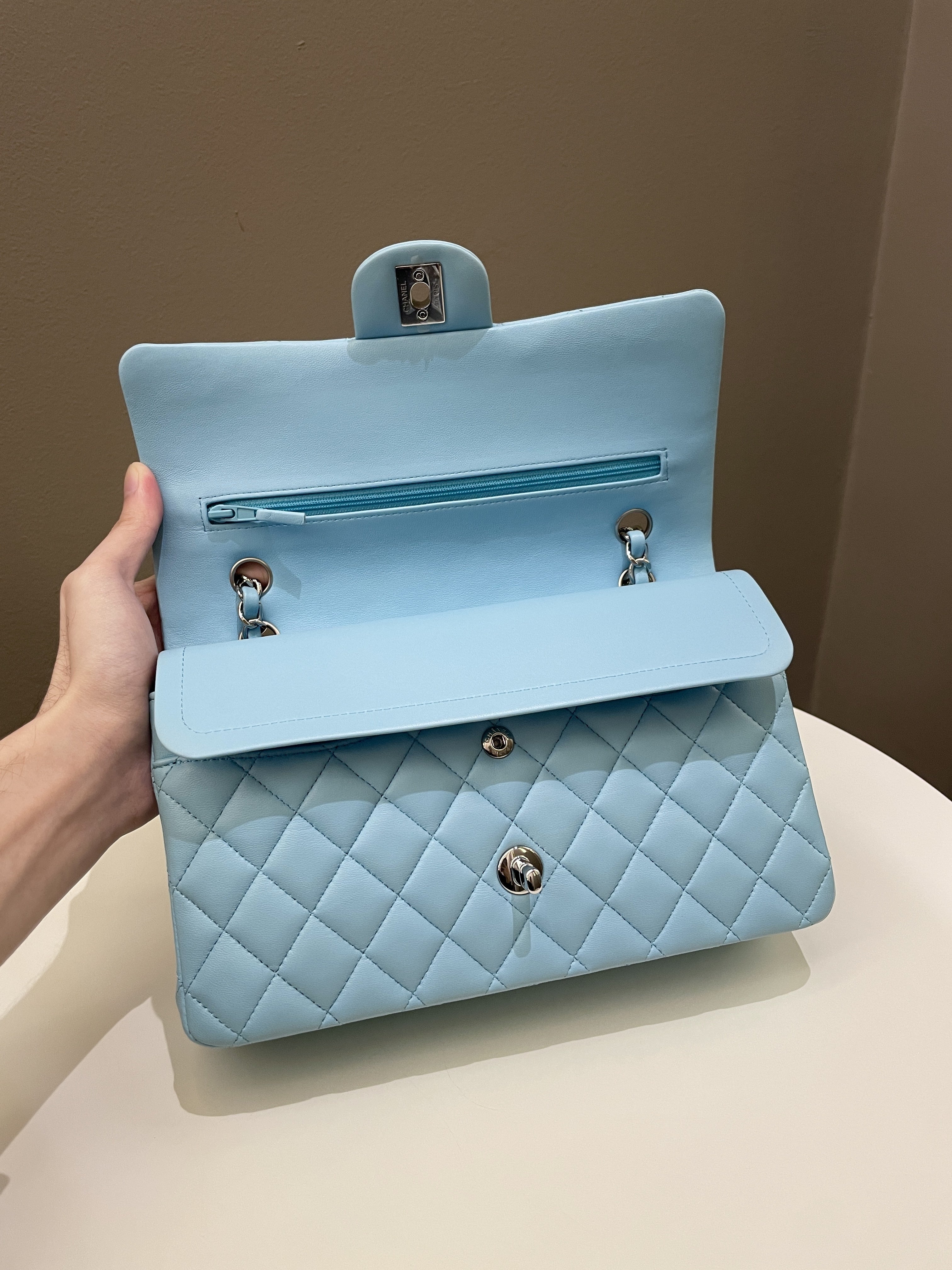 Chanel Classic Quilted Medium Double Flap Tiffany Blue Lambskin