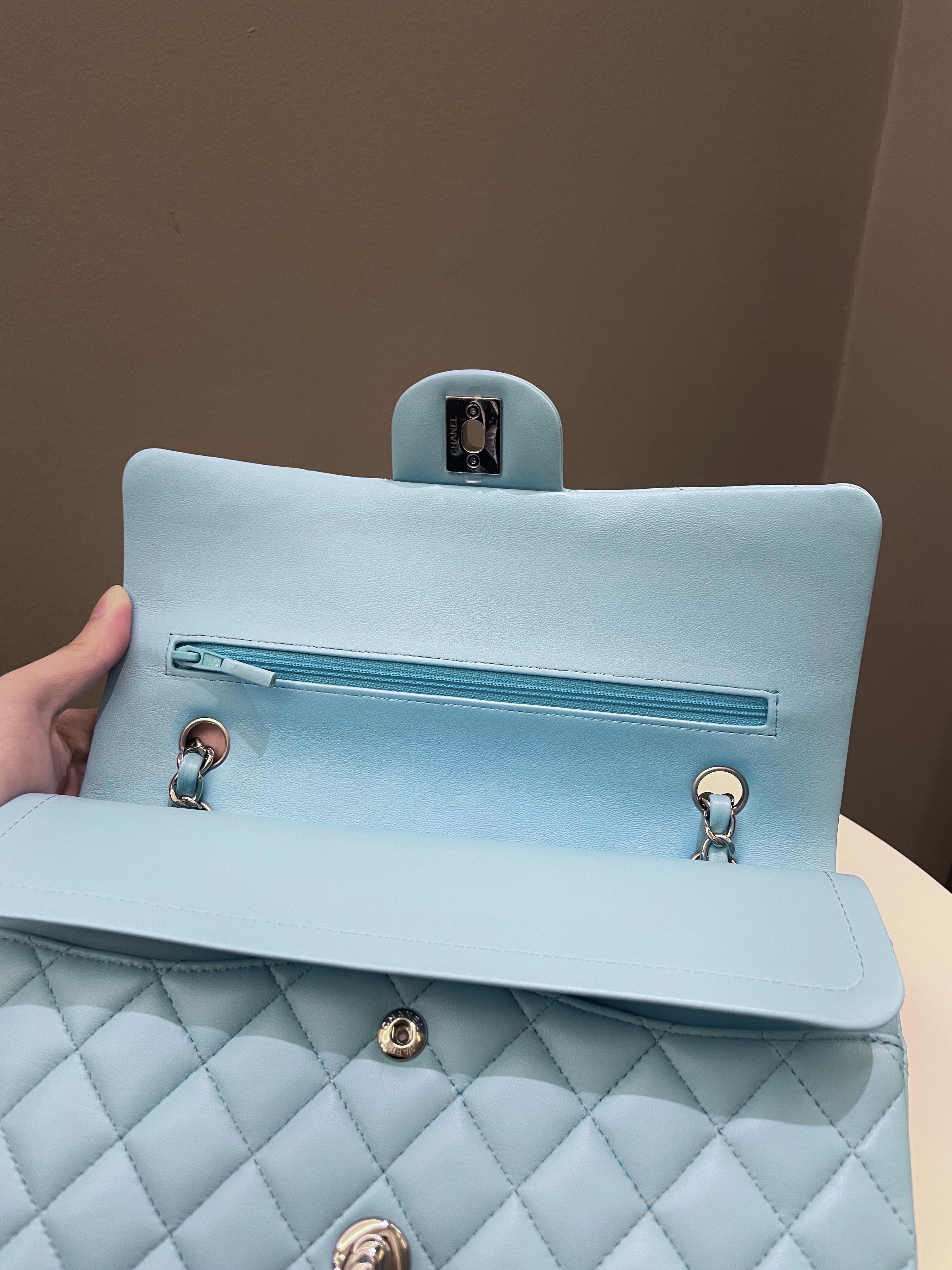 Chanel Classic Quilted Medium Double Flap Tiffany Blue Lambskin
