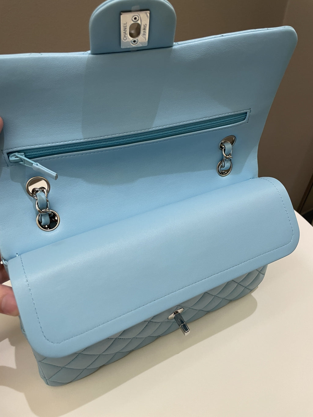 Chanel Classic Quilted Medium Double Flap Tiffany Blue Lambskin