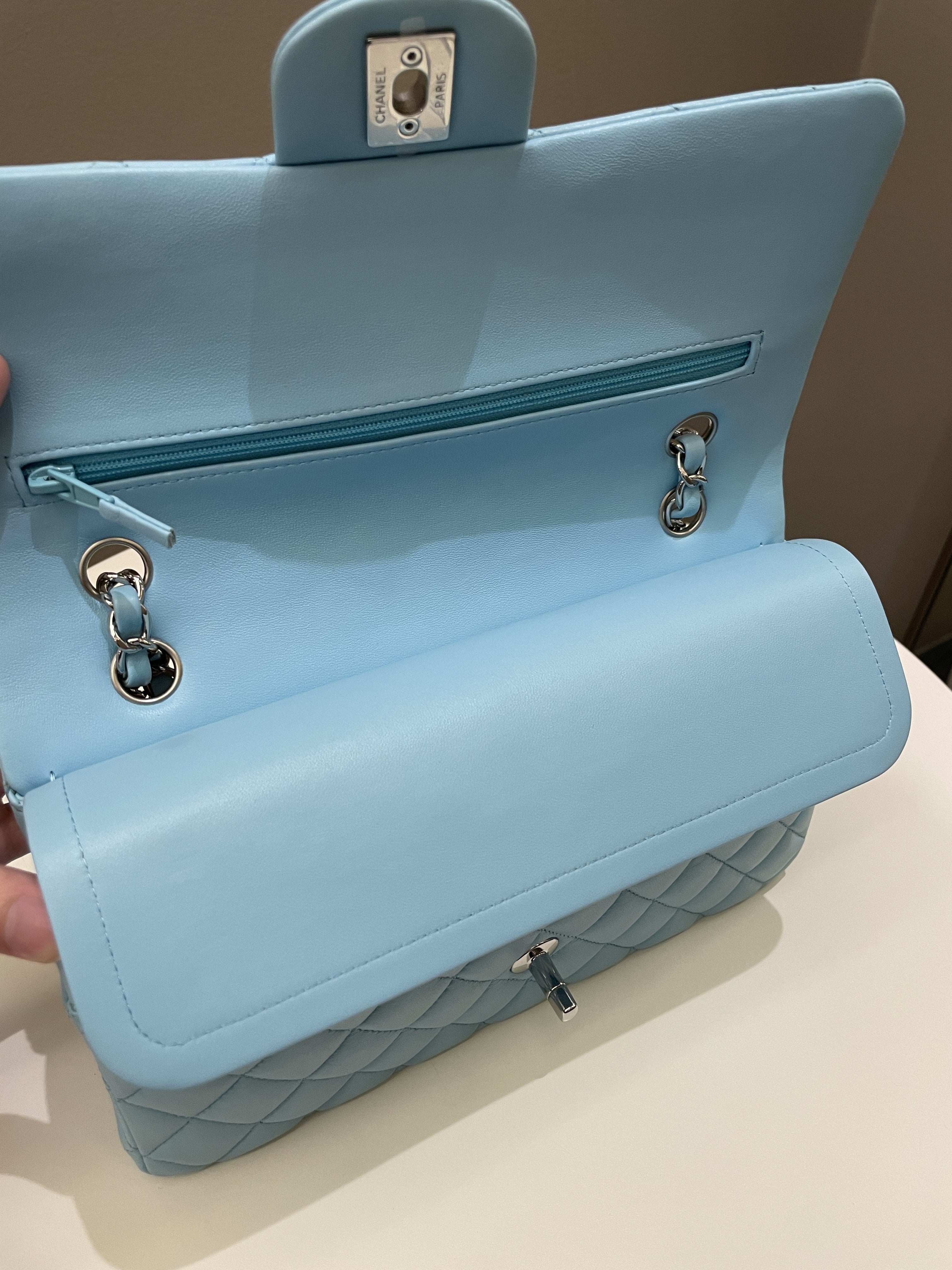 Chanel Classic Quilted Medium Double Flap Tiffany Blue Lambskin