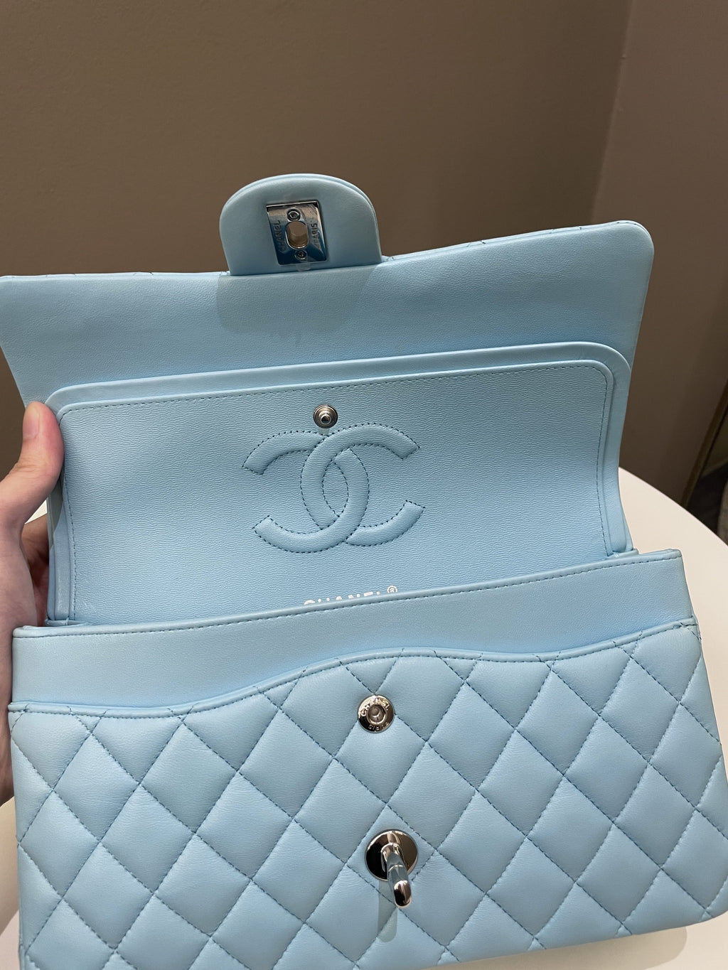 Chanel Classic Quilted Medium Double Flap Tiffany Blue Lambskin