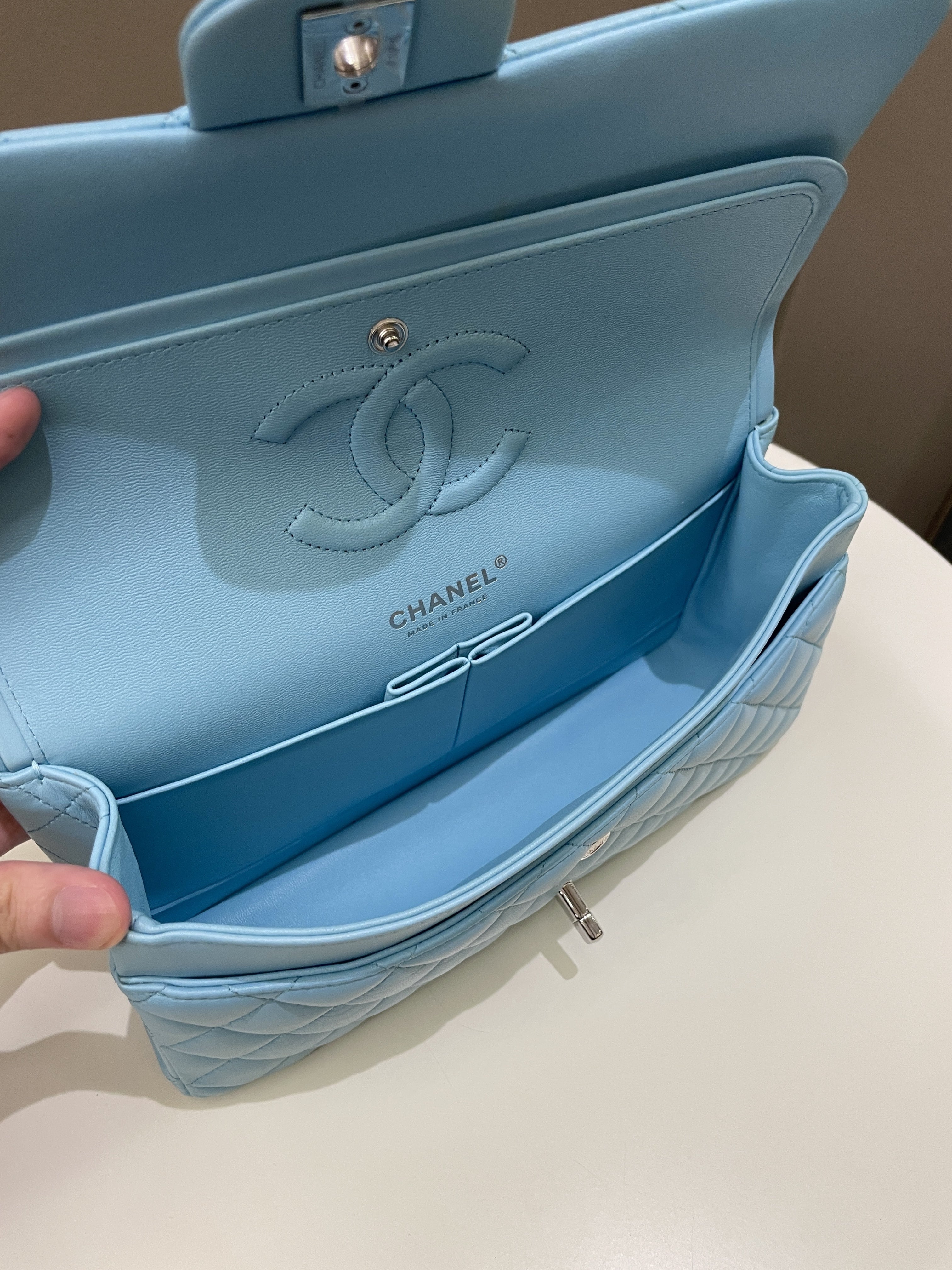 Chanel Classic Quilted Medium Double Flap Tiffany Blue Lambskin